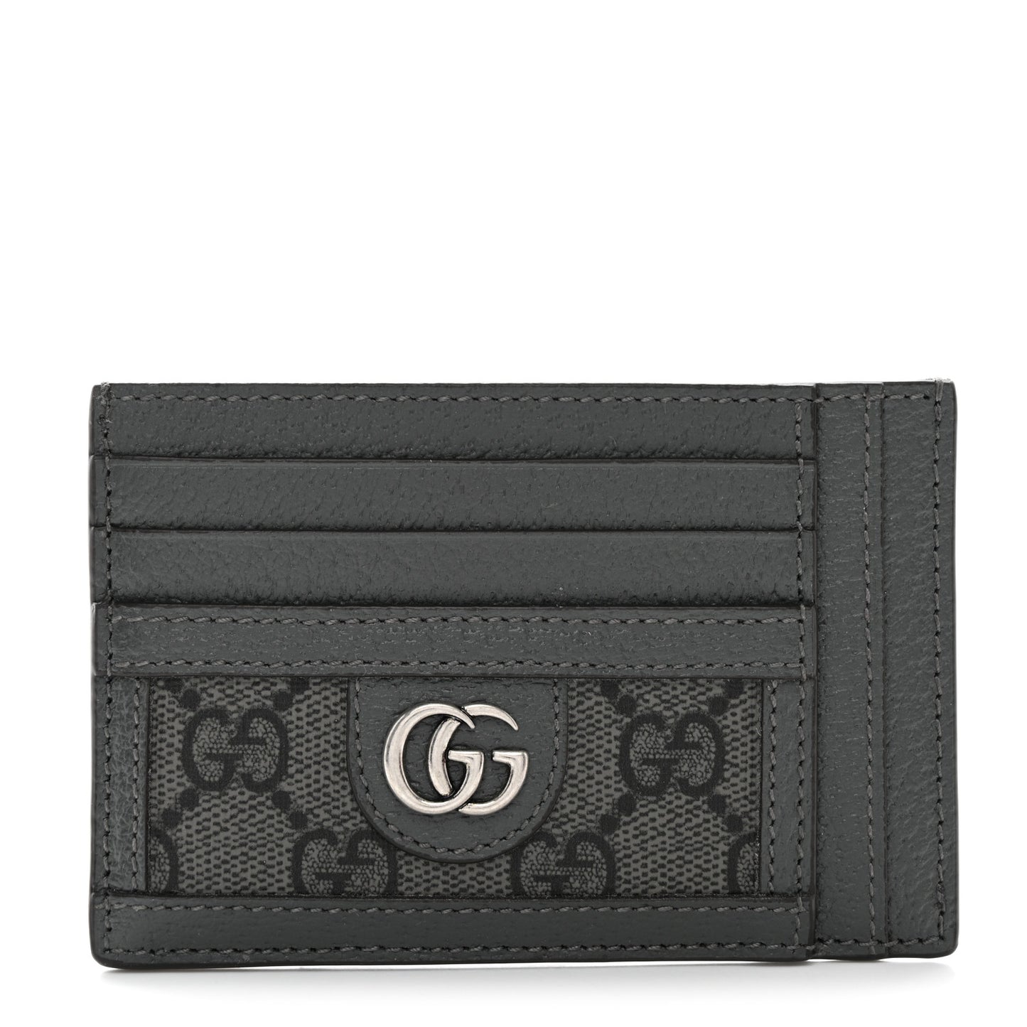 GG Supreme Monogram Textured Calfskin Ophidia Card Holder Grey