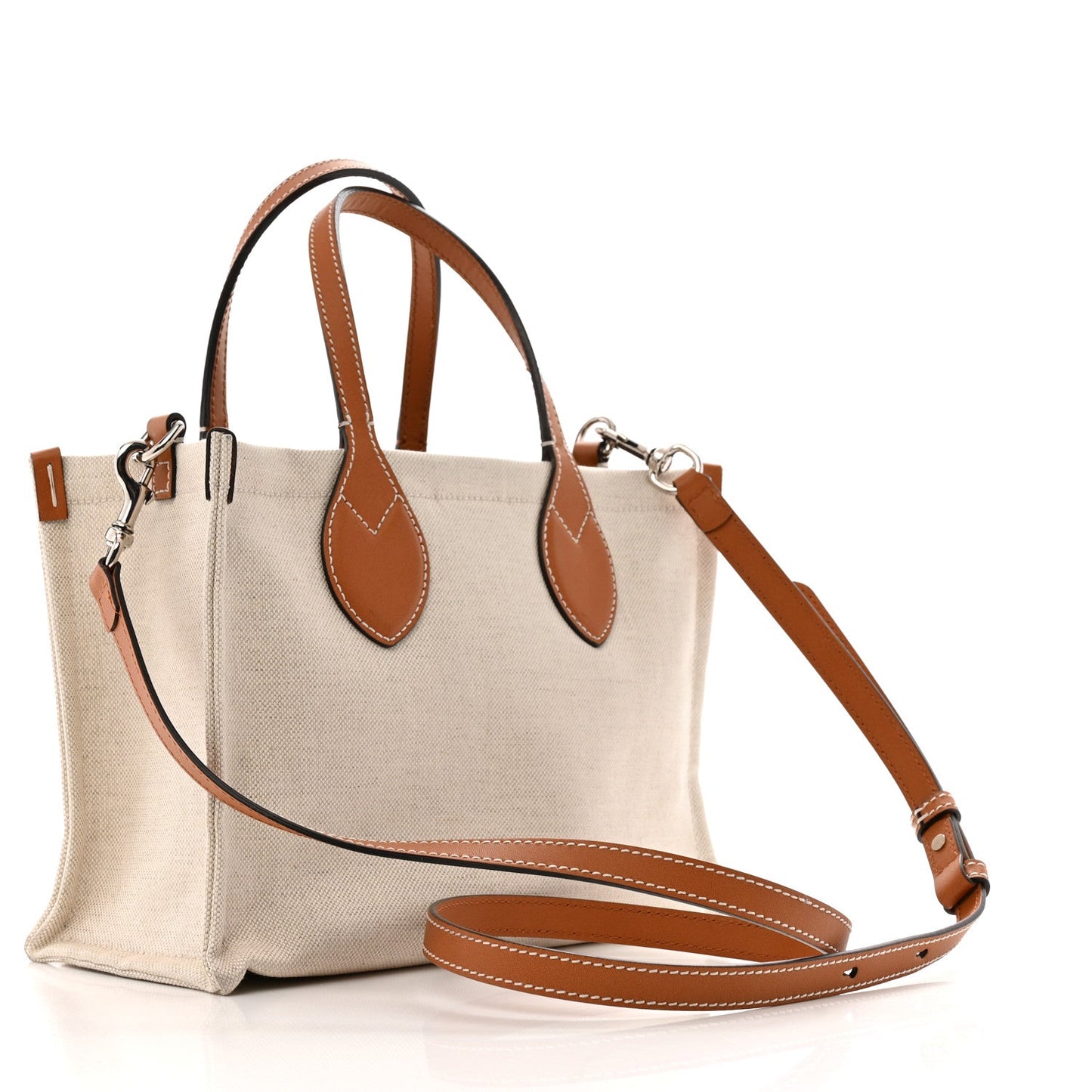 Canvas Calfskin Logo Print Medium Tote Bag Brown