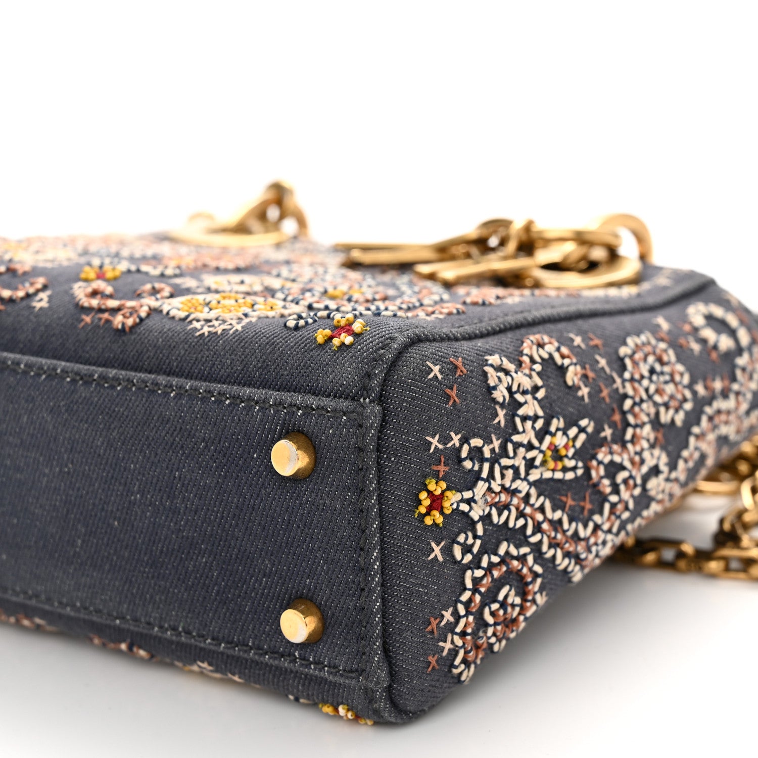 Christian Dior Denim Embroidered Beaded Mini Lady Dior Blue Multicolor 10 of 10