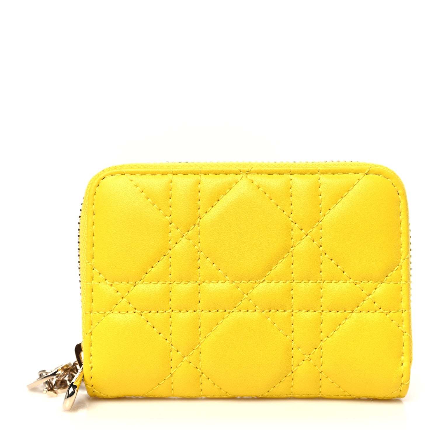 Christian Dior Lambskin Cannage Small Lady Dior Voyageur Coin Purse Yellow 1 of 8