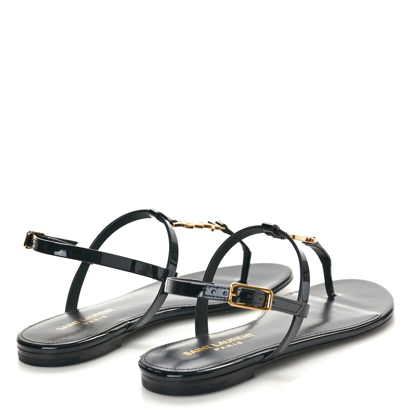 Patent Calfskin Cassandra Monogram Sandals 36 Black
