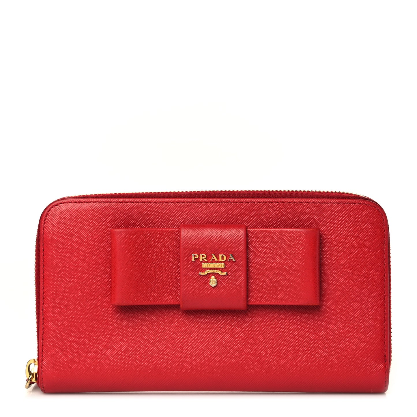 Saffiano Fiocco Bow Zip Around Wallet Fuoco