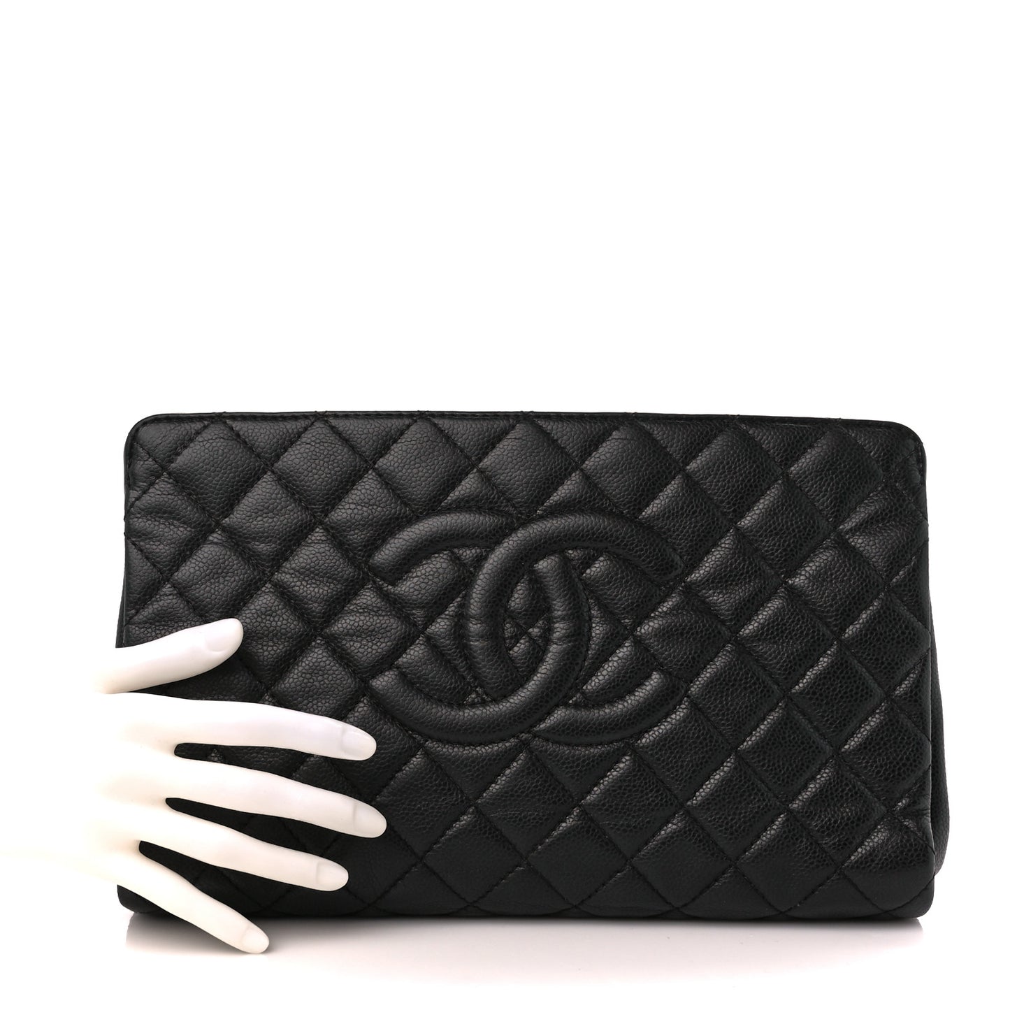 Caviar Quilted CC Large Clutch Black