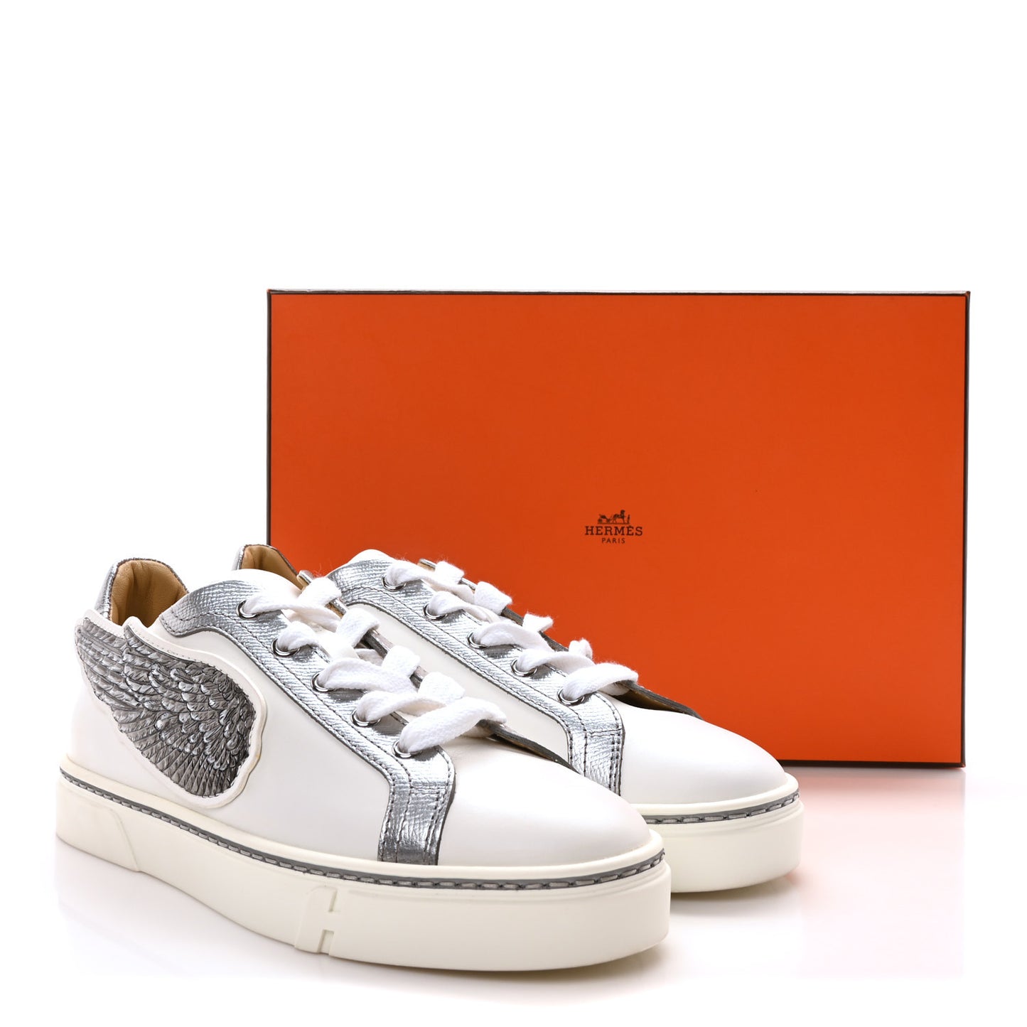 Calfskin Epsom Womens Velvet Sneakers 36 White Silver