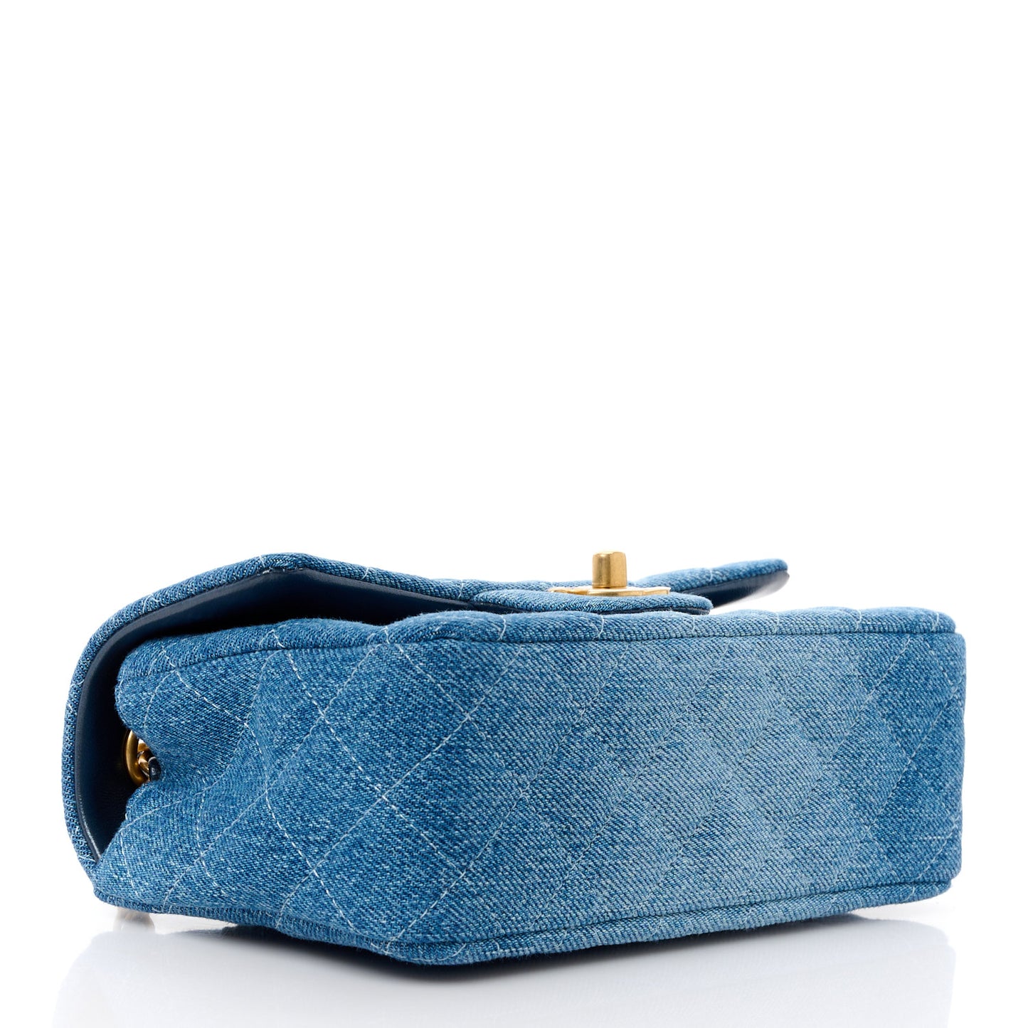 Washed Denim Quilted Mini Rectangular Flap Blue