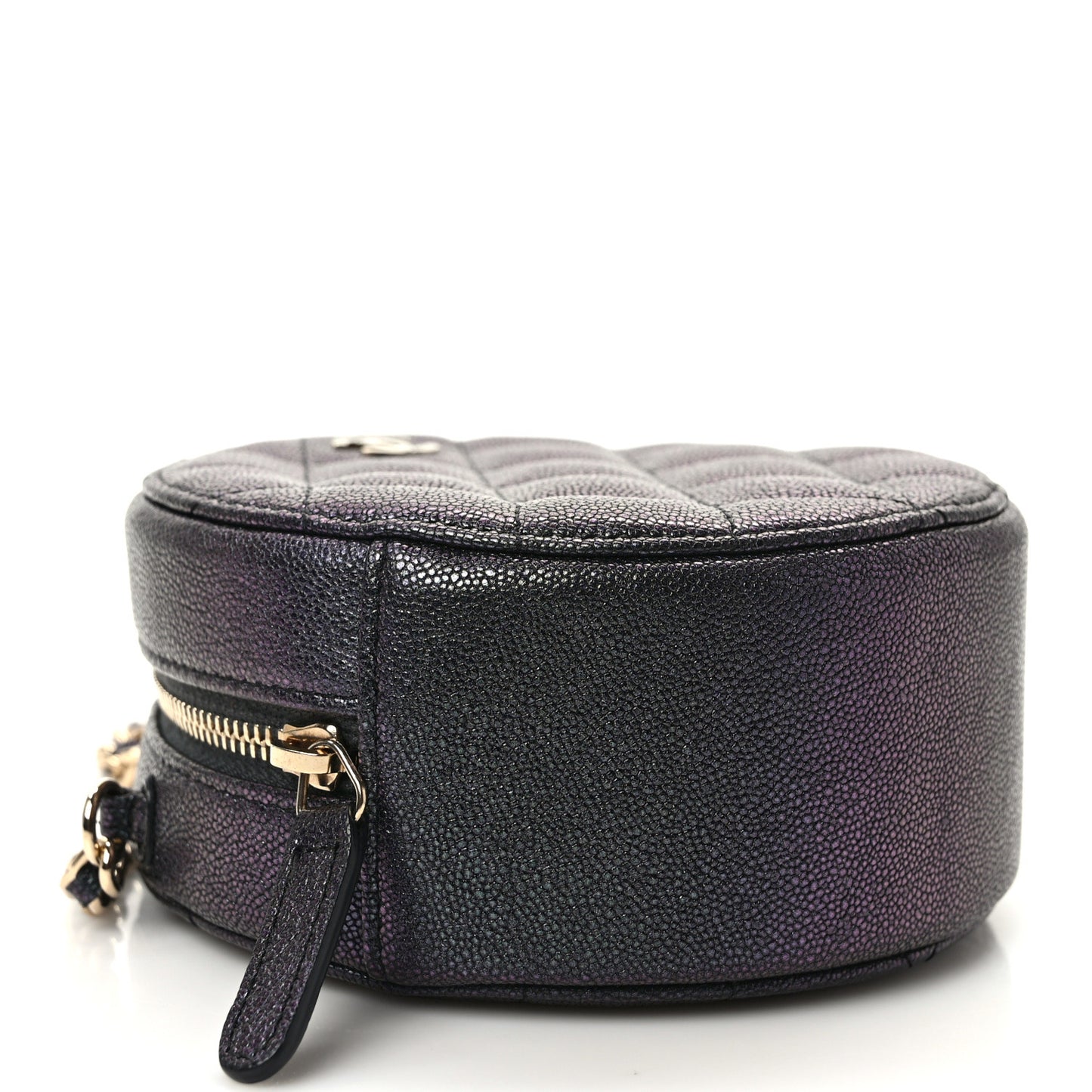 Iridescent Caviar Quilted Round Clutch With Chain Black