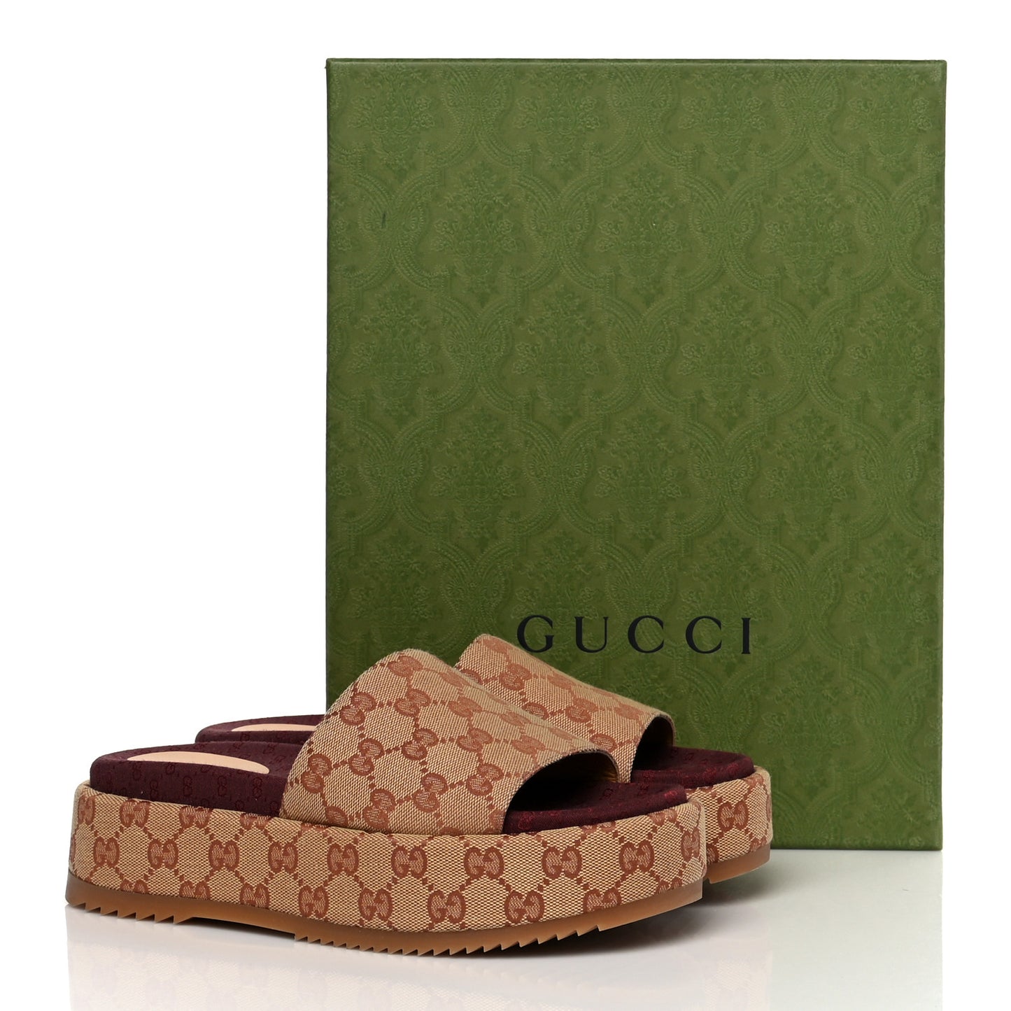 Canvas GG Monogram Angelina Platform Slide Sandals 39.5 Beige Ruggine