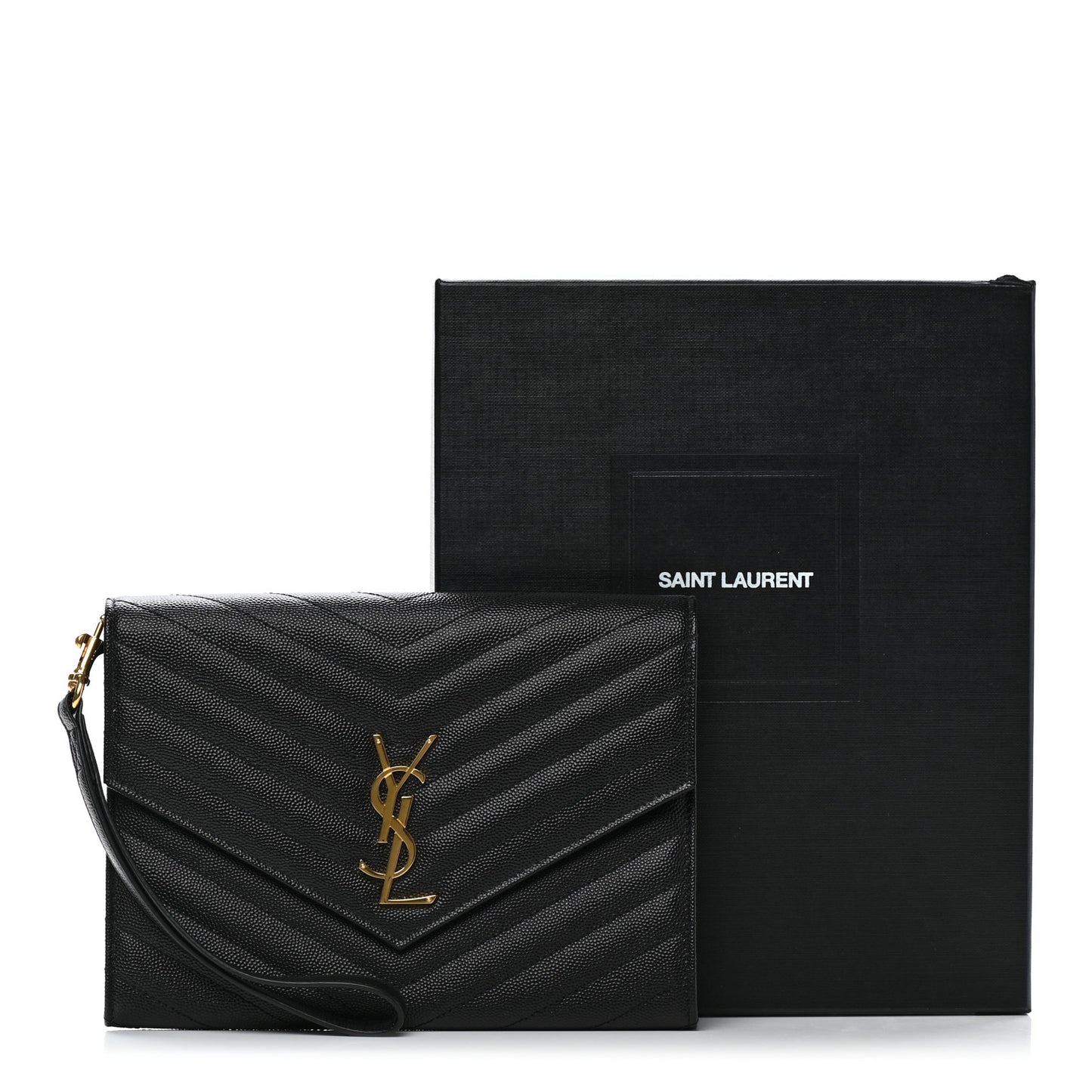 Grain De Poudre Matelasse Chevron Monogram Envelope Clutch Black