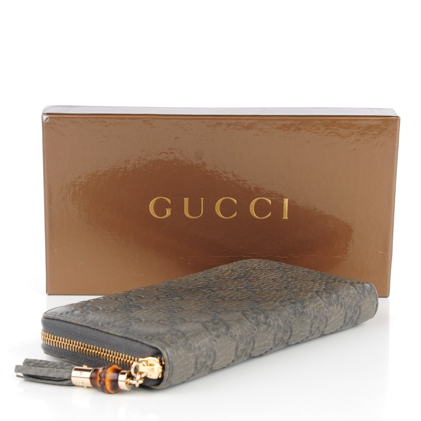 Guccissima Bamboo Tassel Zip Around Wallet Grey
