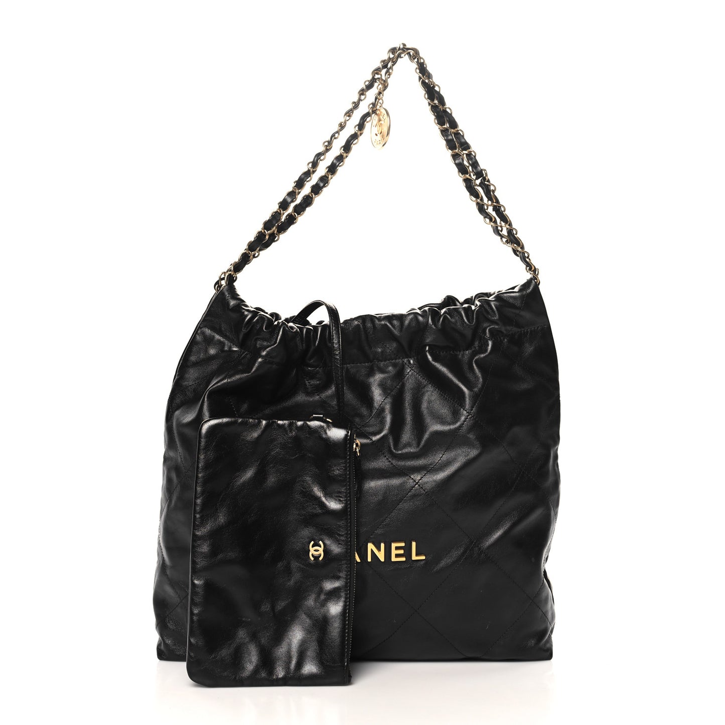 Shiny Calfskin Quilted Chanel 22 Black