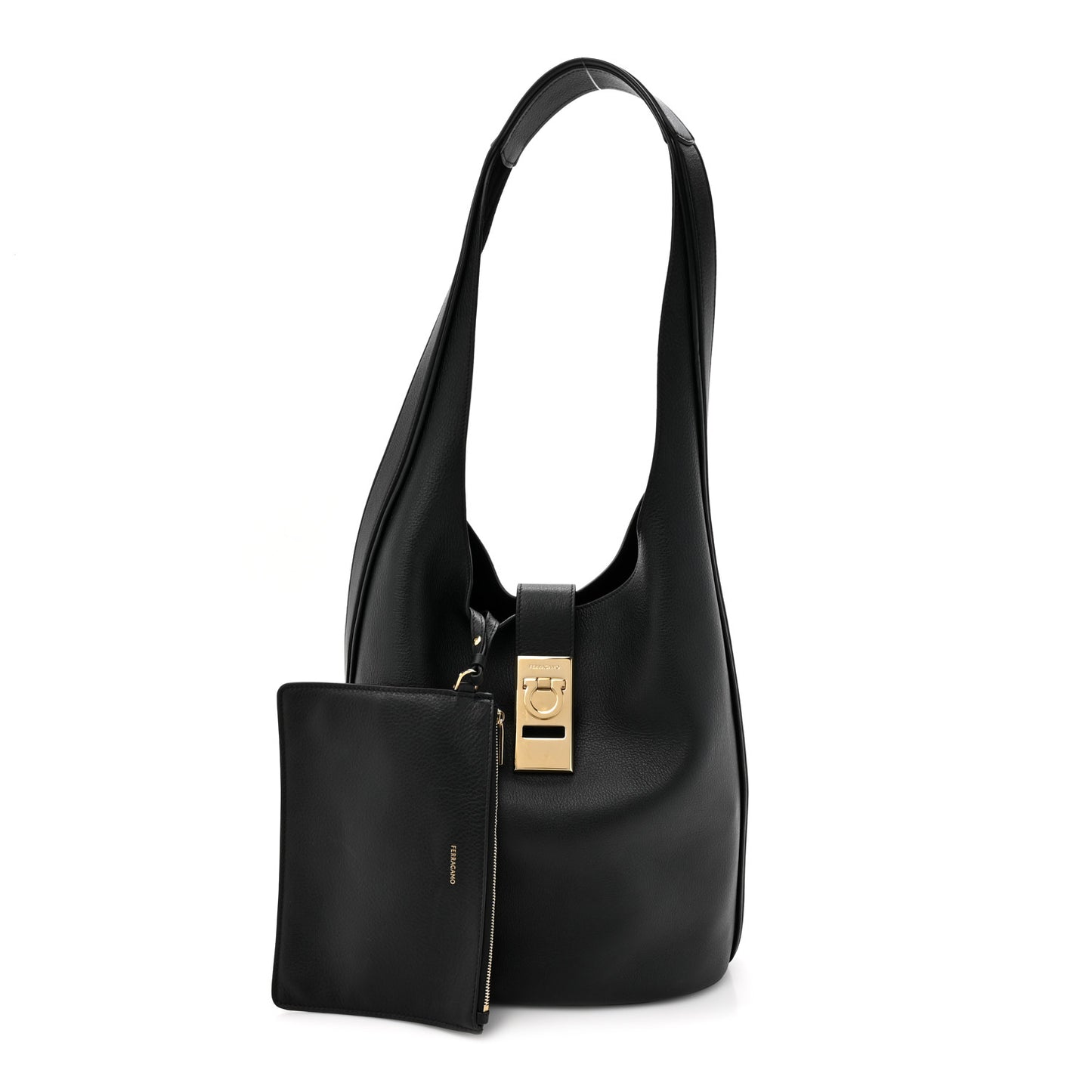 Calfskin Medium Archivo Gancio Hobo Black Black