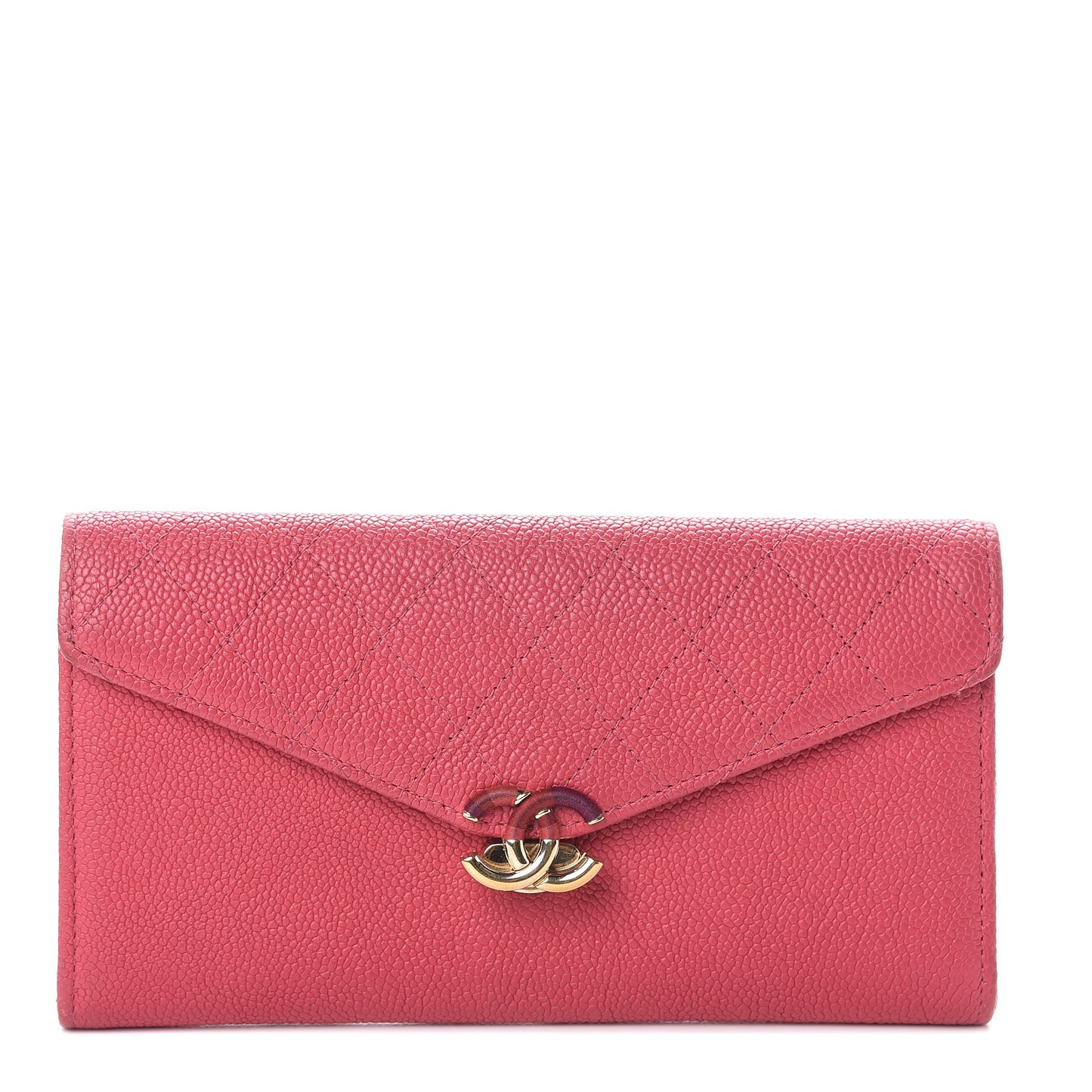 Caviar Quilted CC Box Gusset Flap Wallet Pink