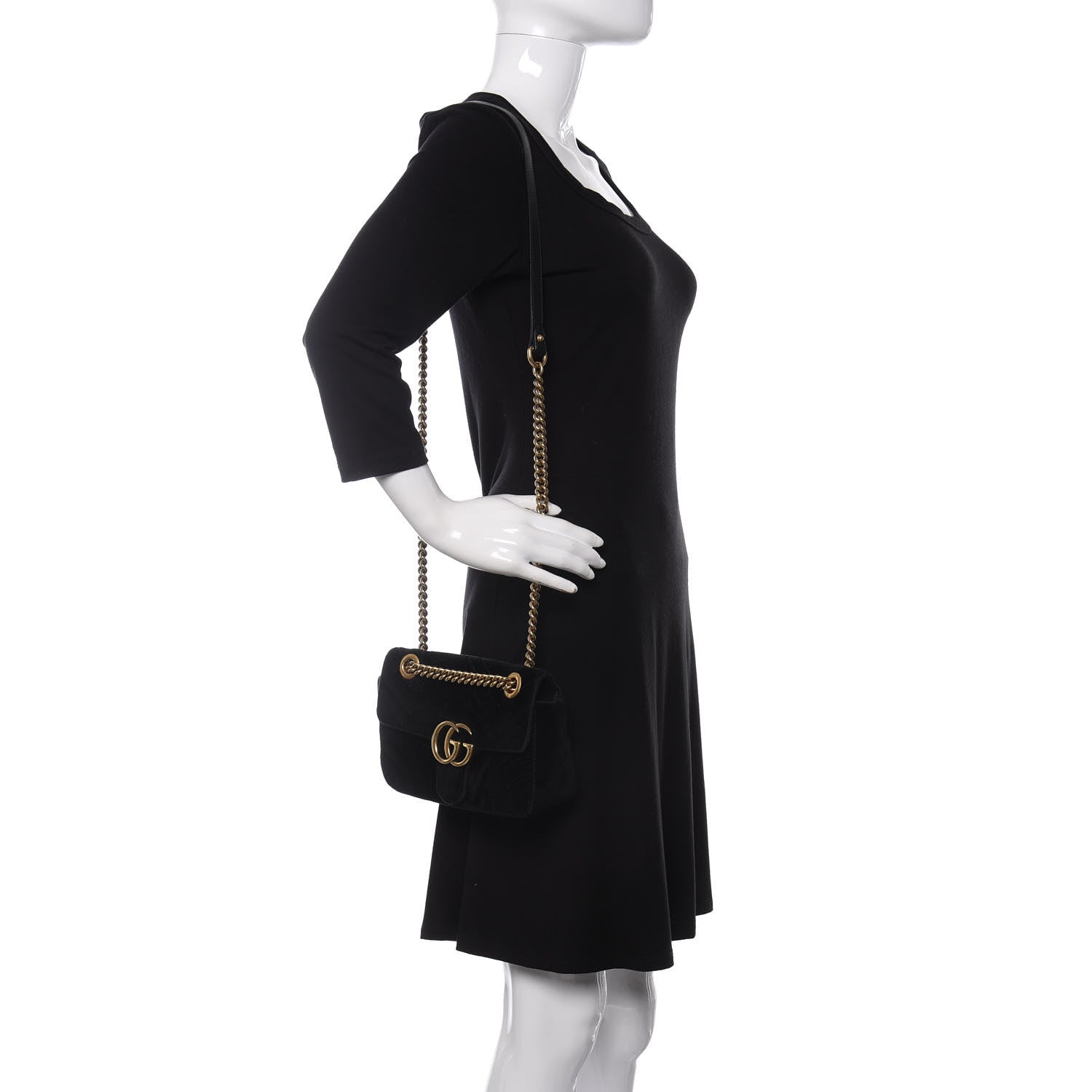 Gucci Velvet Matelasse Mini GG Marmont Shoulder Bag Black 2 of 17