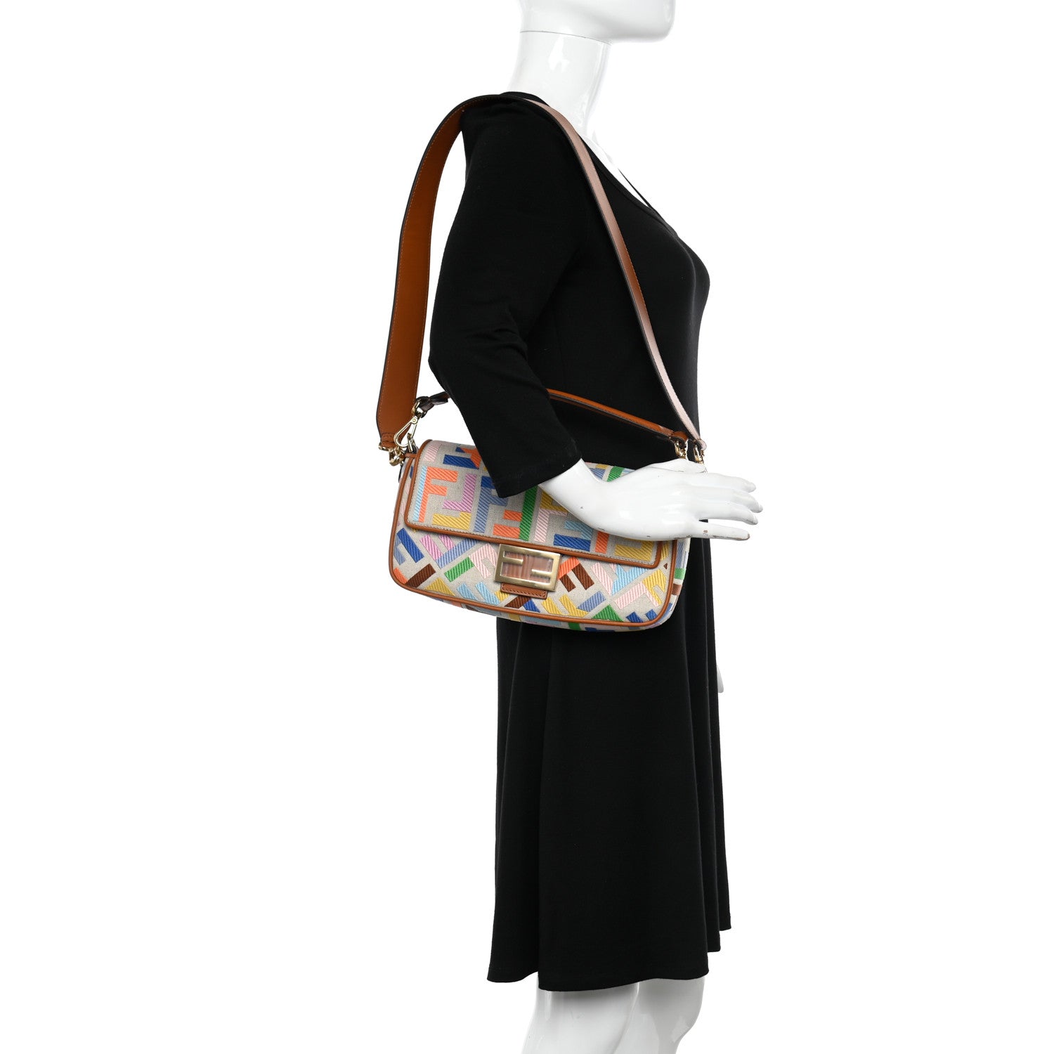 Fendi Kuban Canvas Vitello King FF Embroidered Baguette Grezzo Multicolor 2 of 12