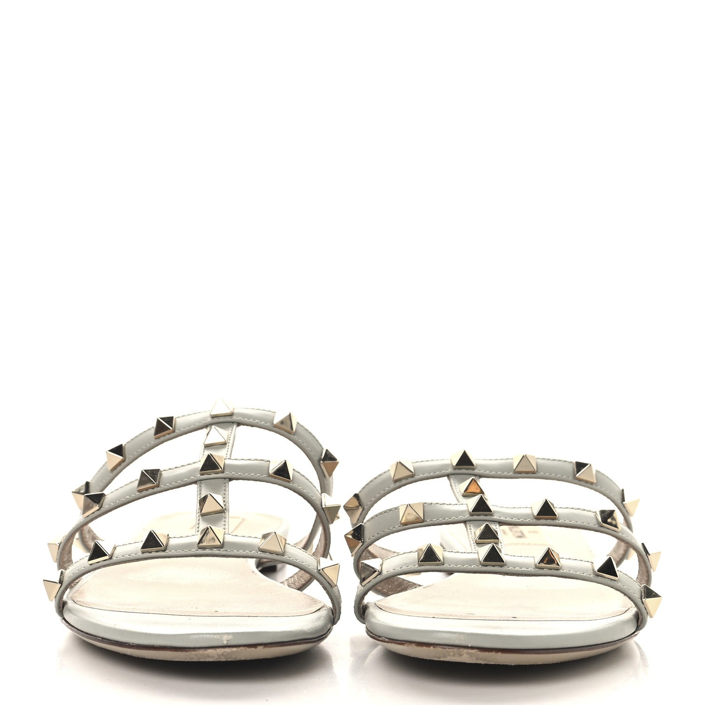 Nappa Rockstud Caged Flat Slide Sandals 38 Grey