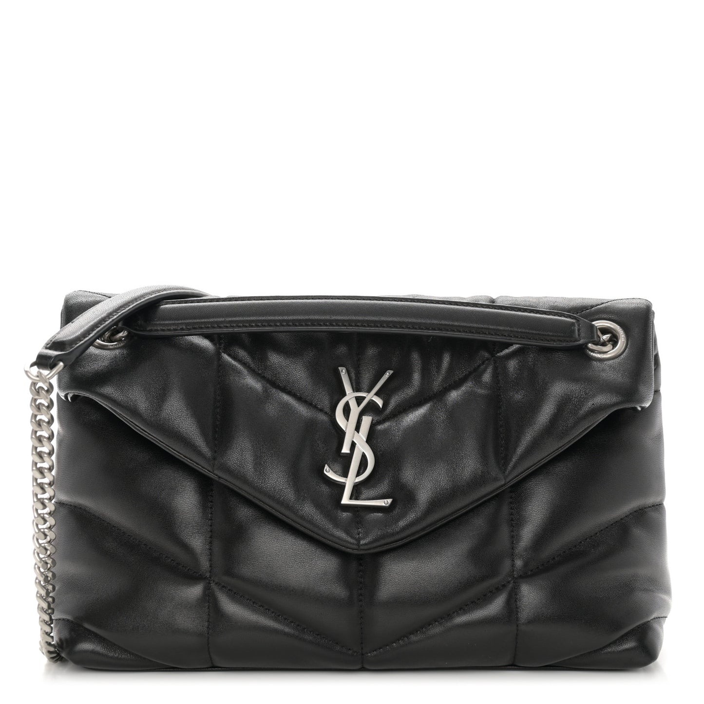 Lambskin Quilted Small Loulou Puffer Monogram Chain Satchel Black