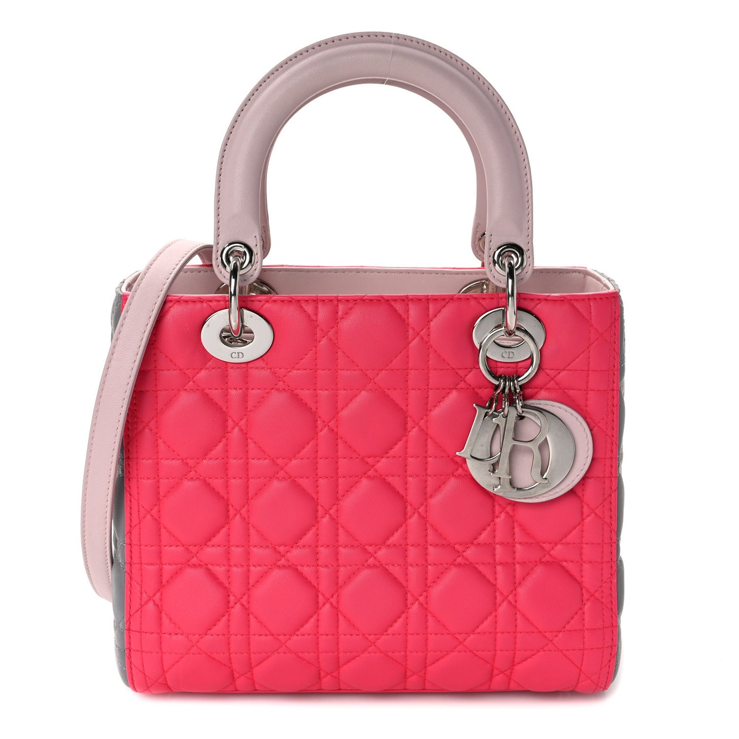 Lambskin Cannage Medium Tri-Color Lady Dior Fuchsia