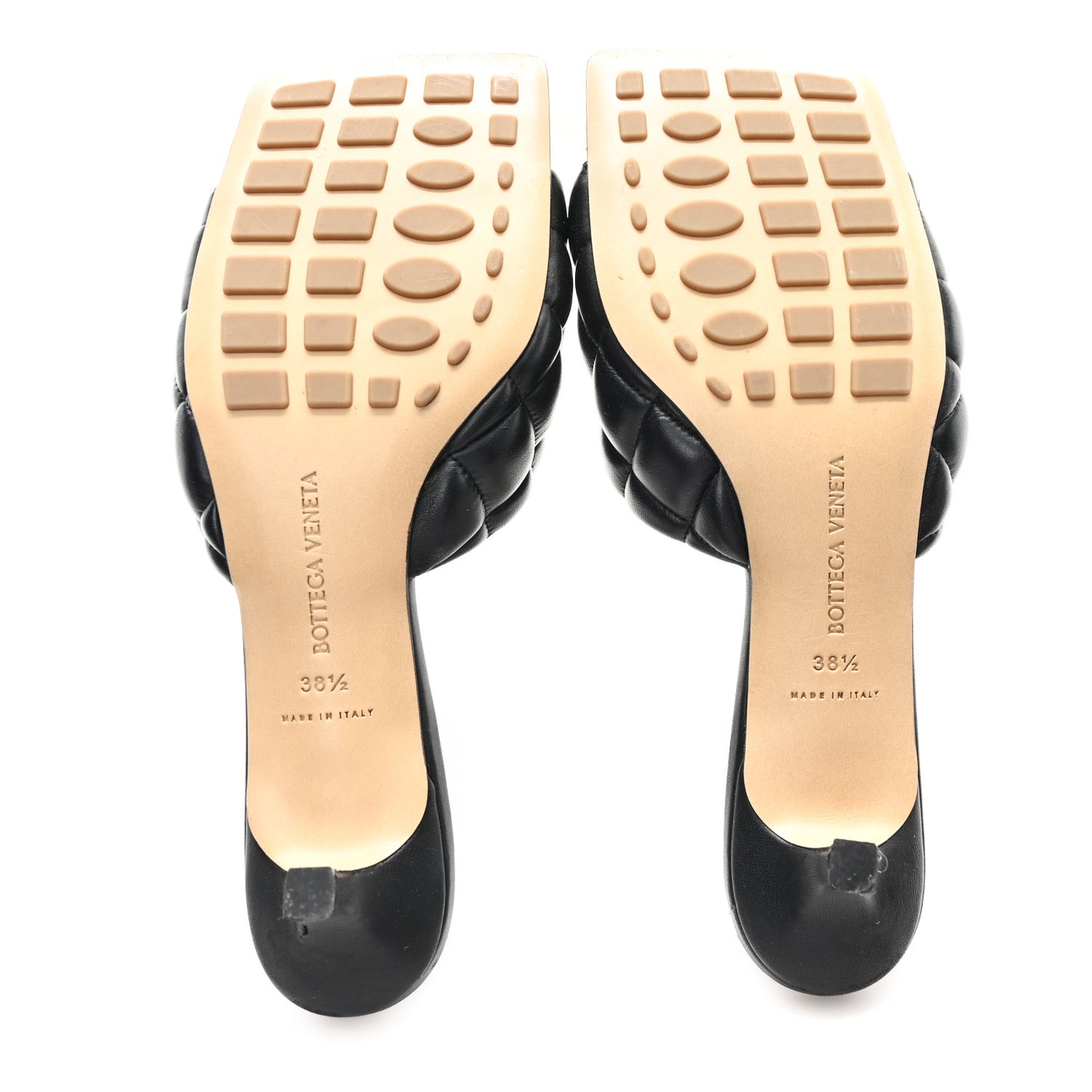 Nappa Matelasse Padded Mid Heel Mule Sandals 38.5 Black
