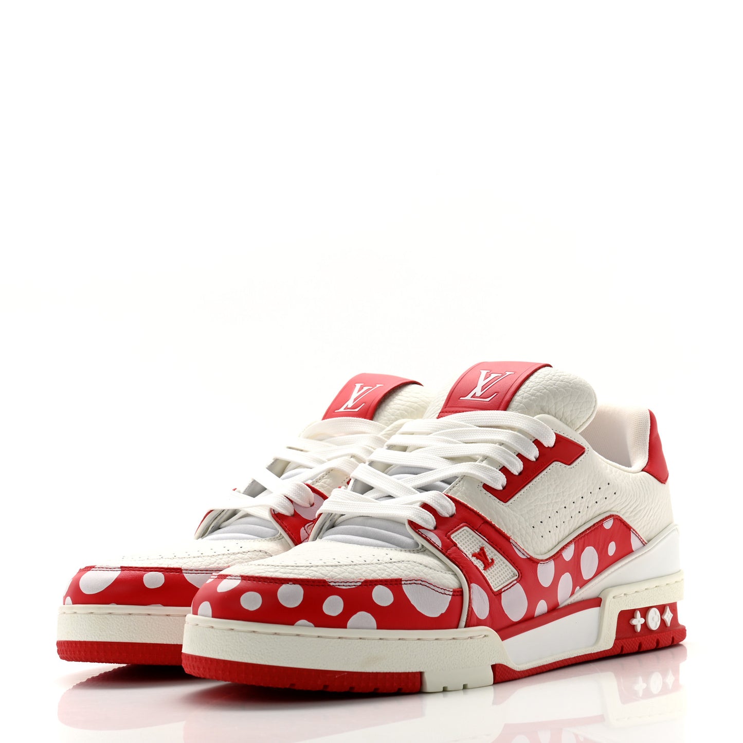 LV X YK Calfskin Printed Mens Infinity Dots Trainer Sneakers 9 White Red