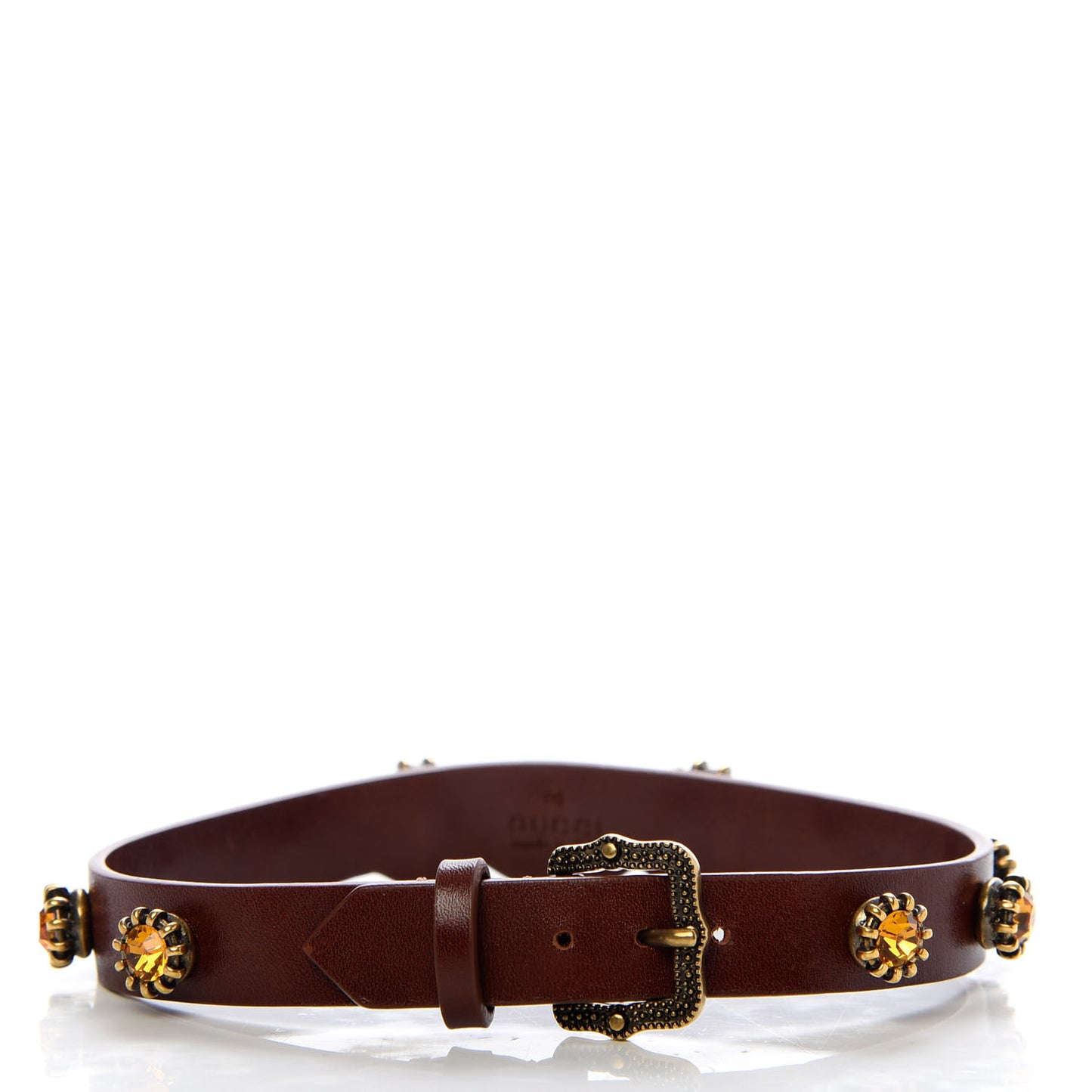 Calfskin Crystal Feline Head Choker Red