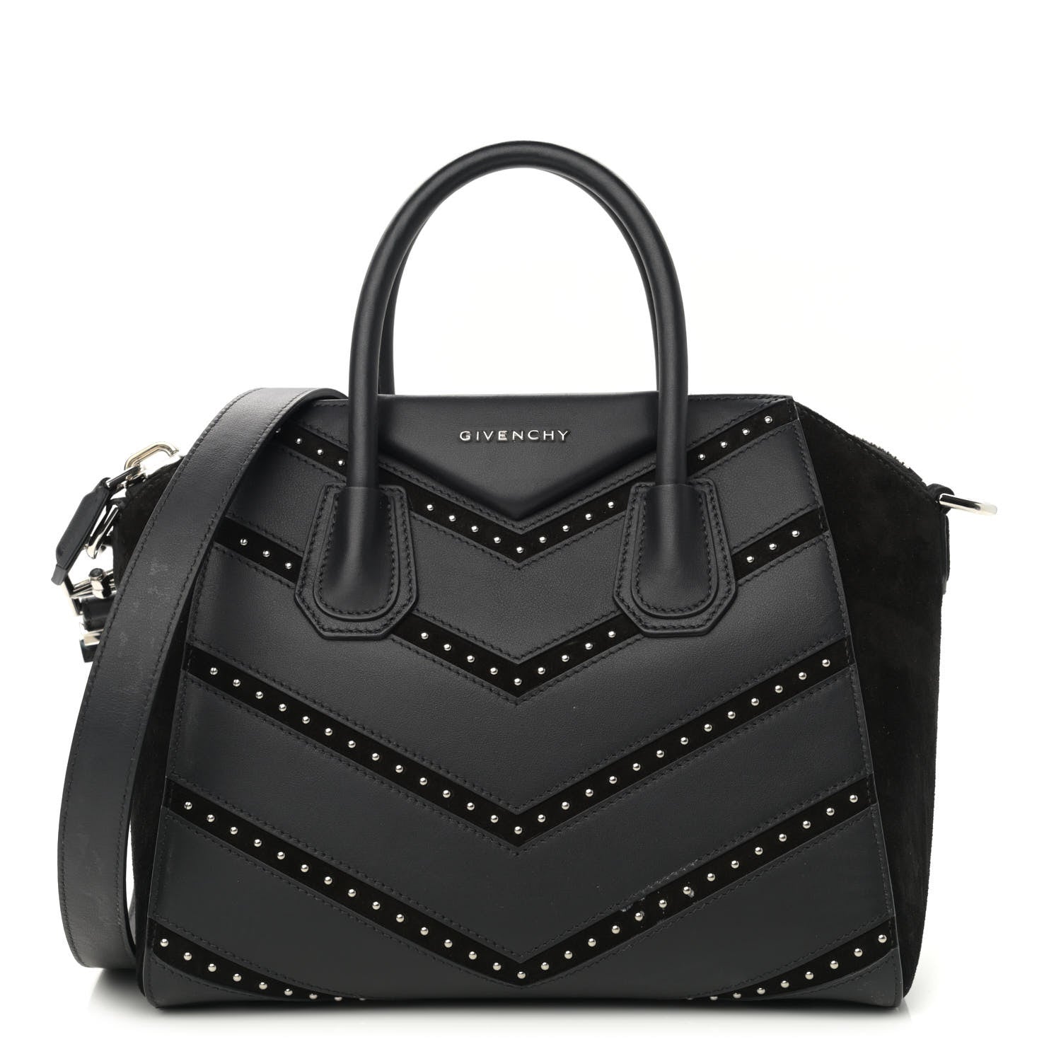 Givenchy Calfskin Suede Small Studded Chevron Antigona Black 1 of 10