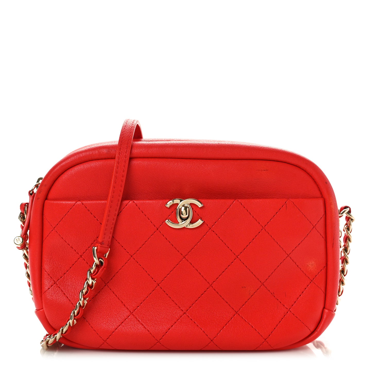 Goatskin Quilted Large Casual Trip Camera Case Bag Red