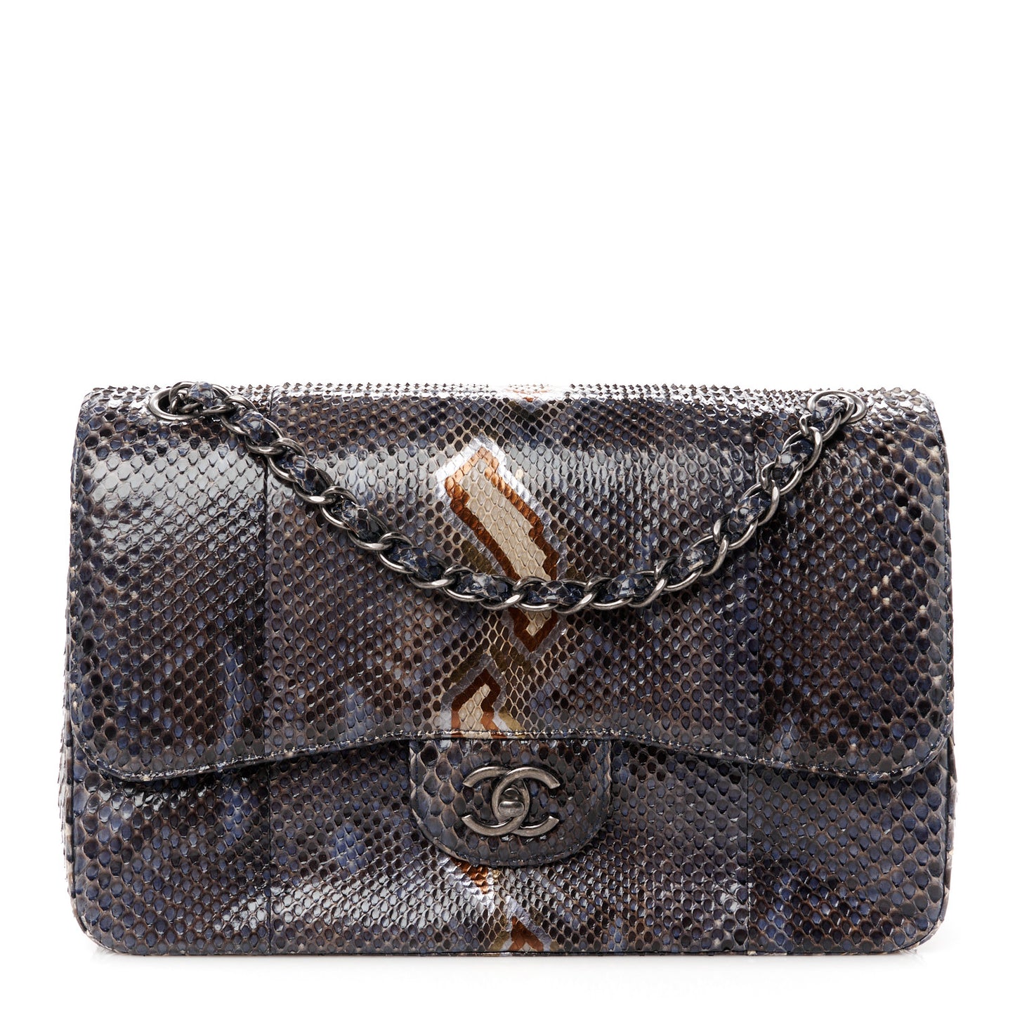 Metallic Snakeskin Jumbo Double Flap Blue