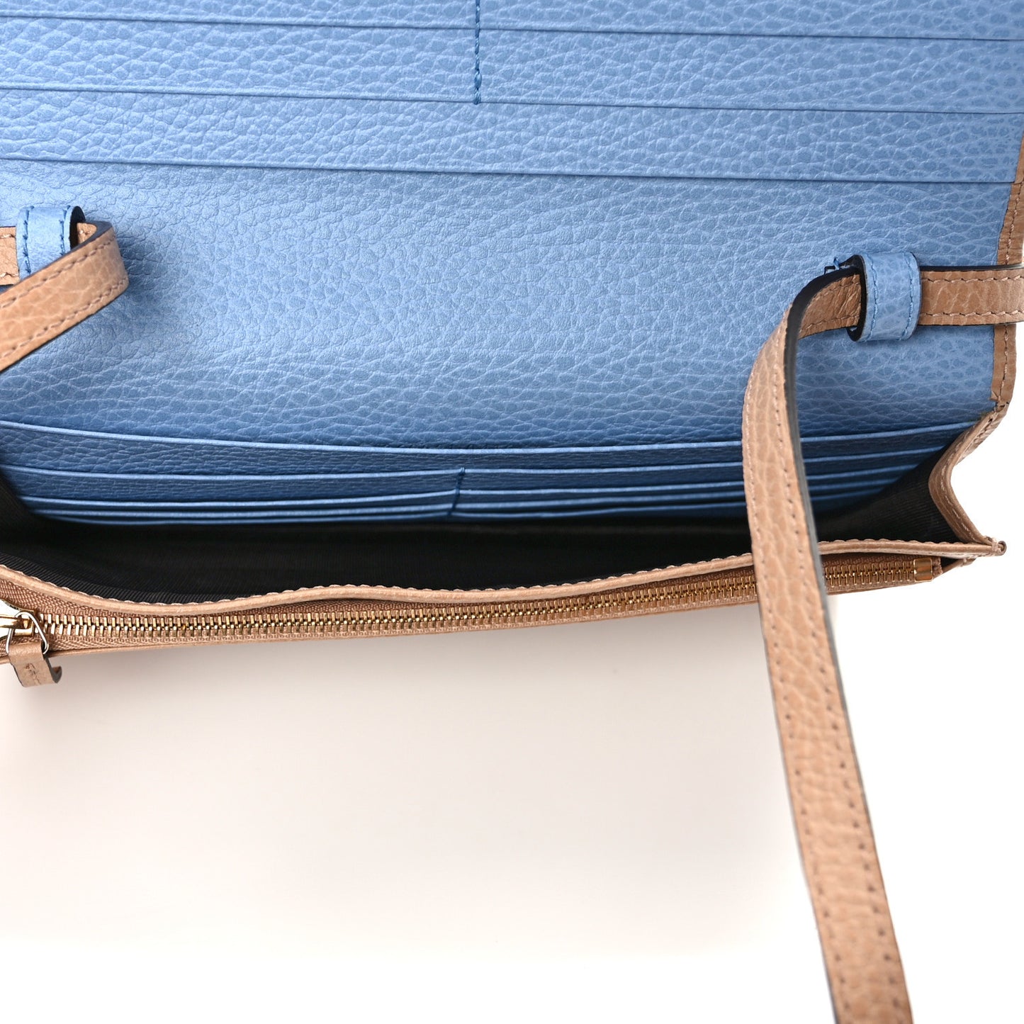 Dollar Calfskin Mini Swing Wallet Bag Camelia Mineral Blue