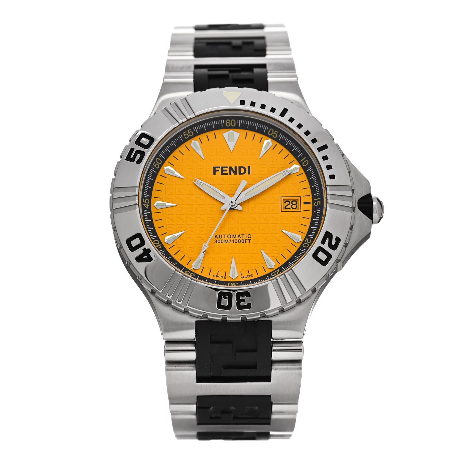 Fendi Stainless Steel Rubber 43mm Nautical Automatic Watch Yellow