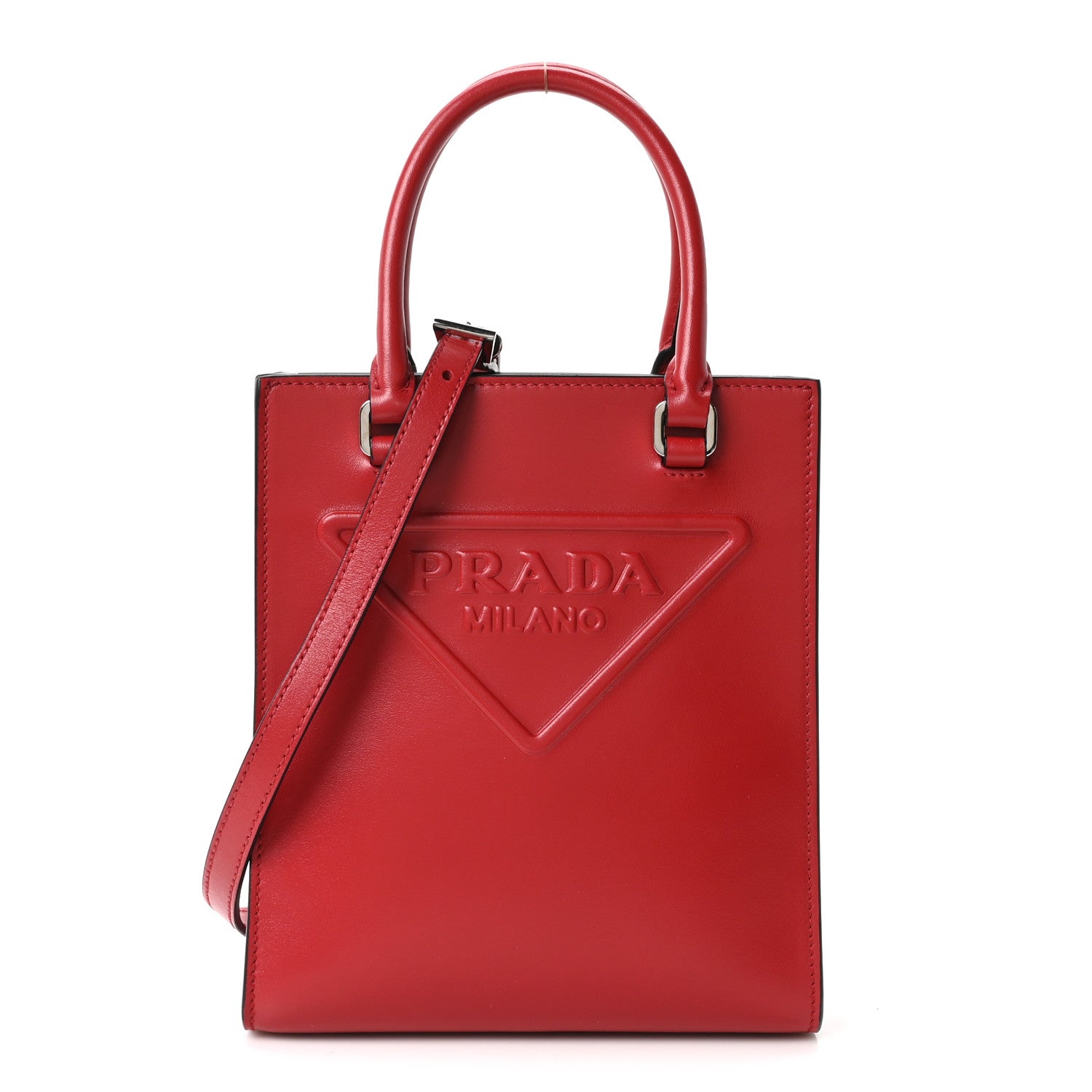 PRADA バッグ Prada Soft Calfskin Triangle Logo Embossed Small Double Handle