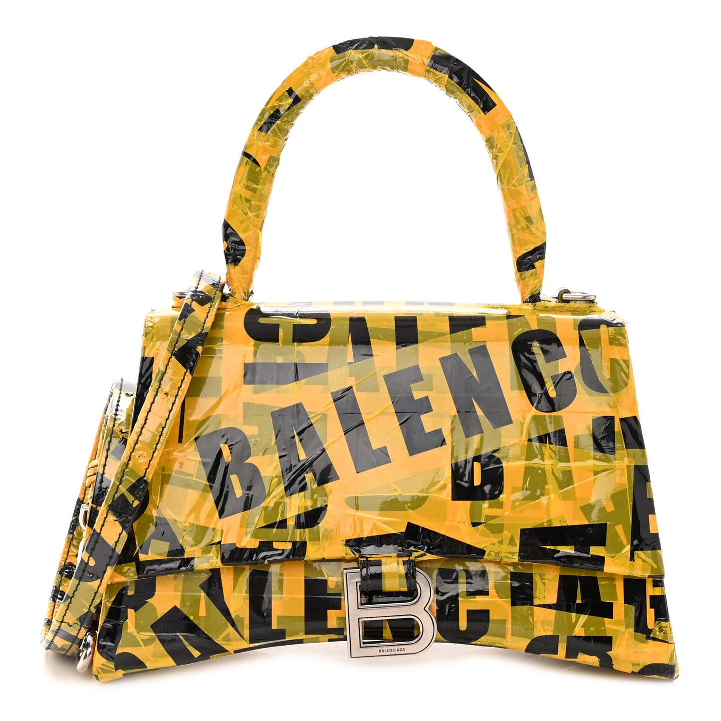 Box Calfskin Tape Small Hourglass Top Handle Bag Yellow Black