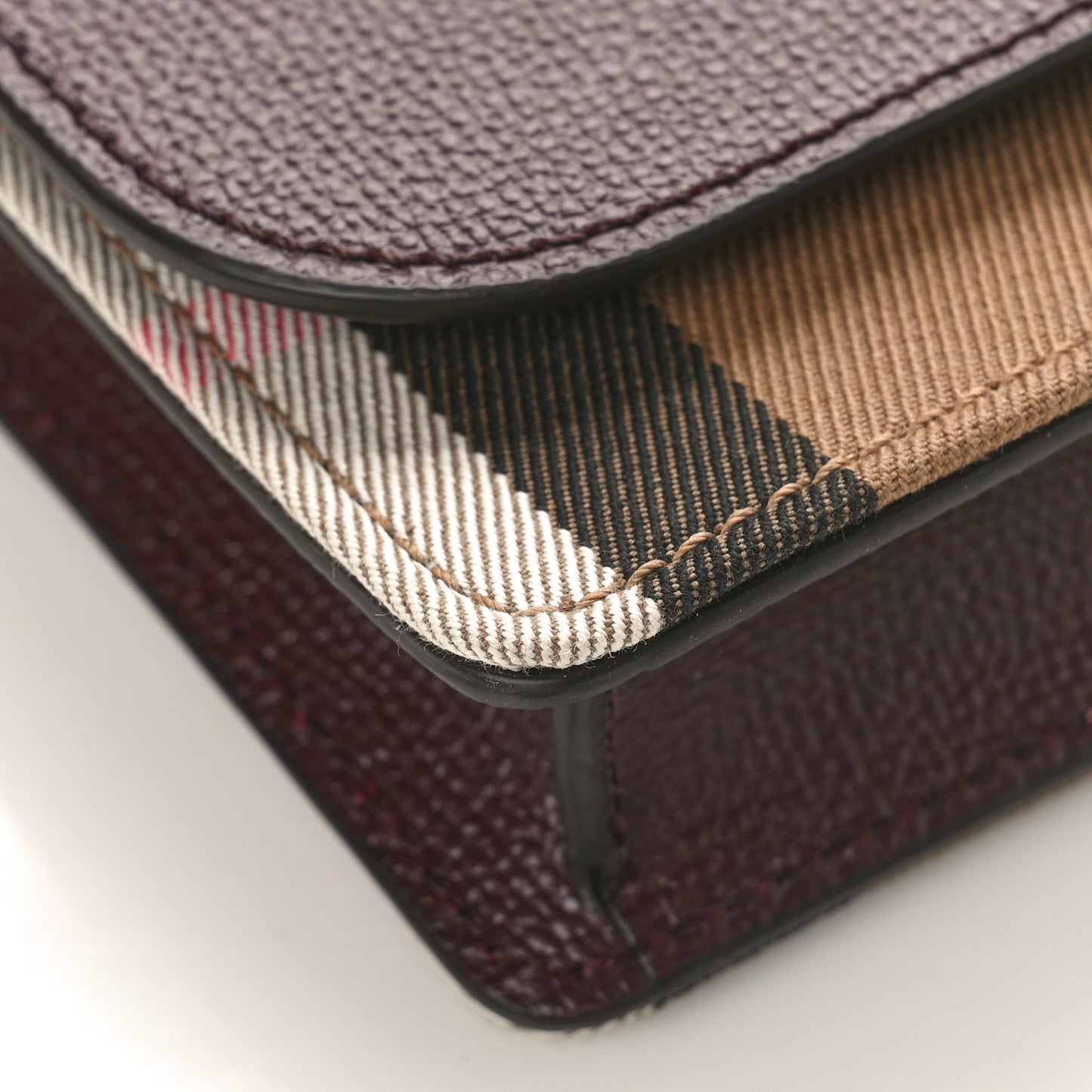 Grained Calfskin House Check Tartan Mix Hampshire Wallet On Chain Mahogany Red