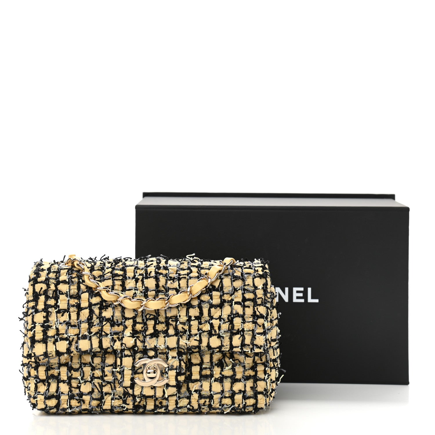 Chanel Tweed Quilted Mini Rectangular Flap Yellow Black 11 of 11
