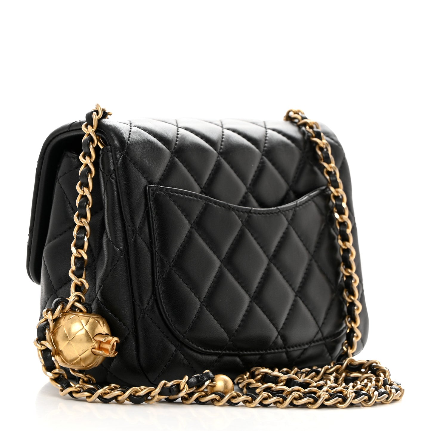 Lambskin Quilted Mini Pearl Crush Flap Black