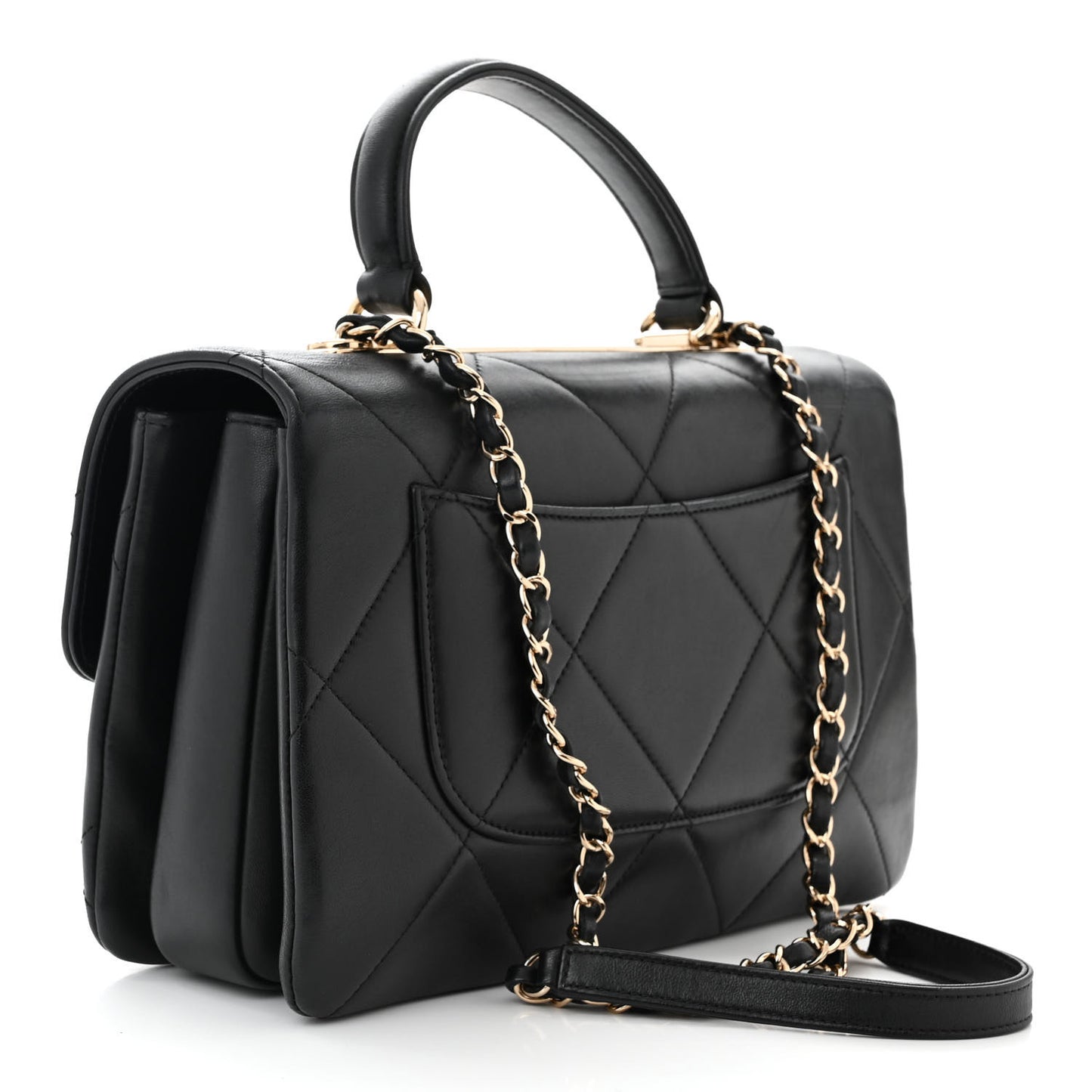 Lambskin Quilted Medium Trendy CC Flap Dual Handle Bag Black
