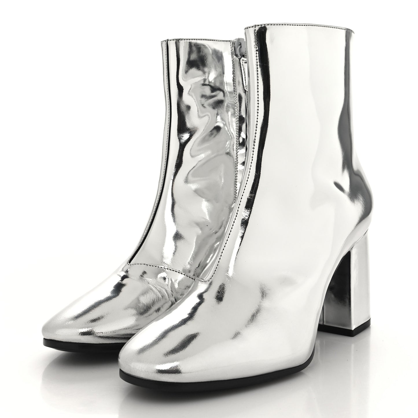 Miroir Calfskin Ankle Booties 38.5 Argent