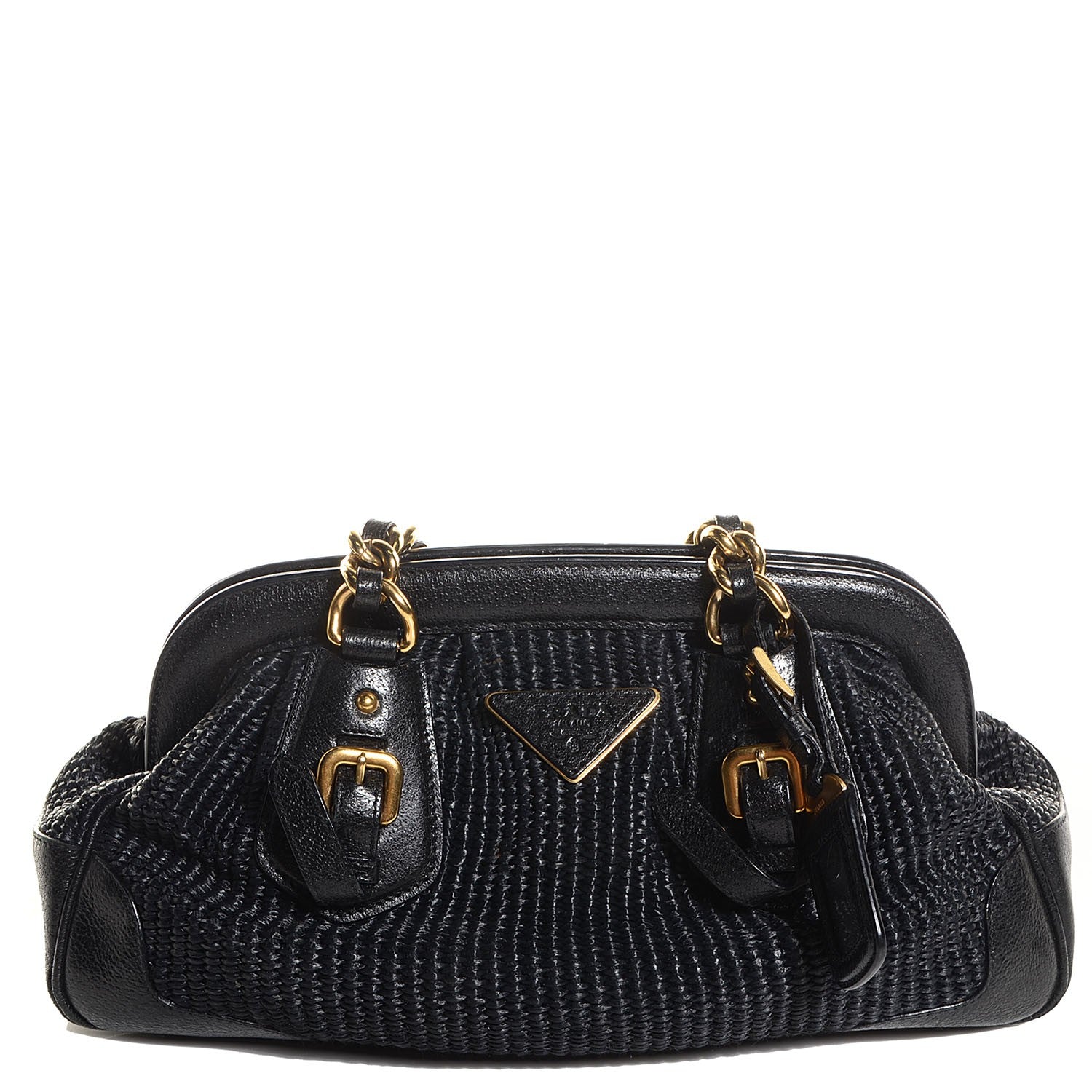 Prada Paglia Cinghiale Frame Tote Black 92680 – FASHIONPHILE