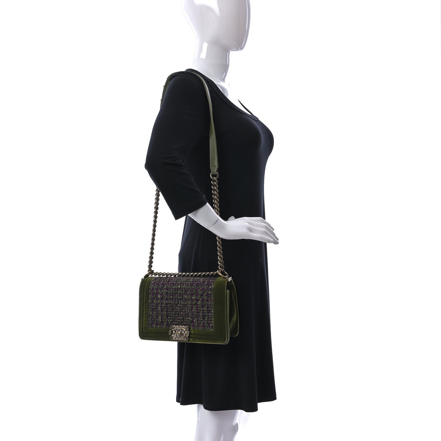 Velvet Tweed Medium Boy Flap Green