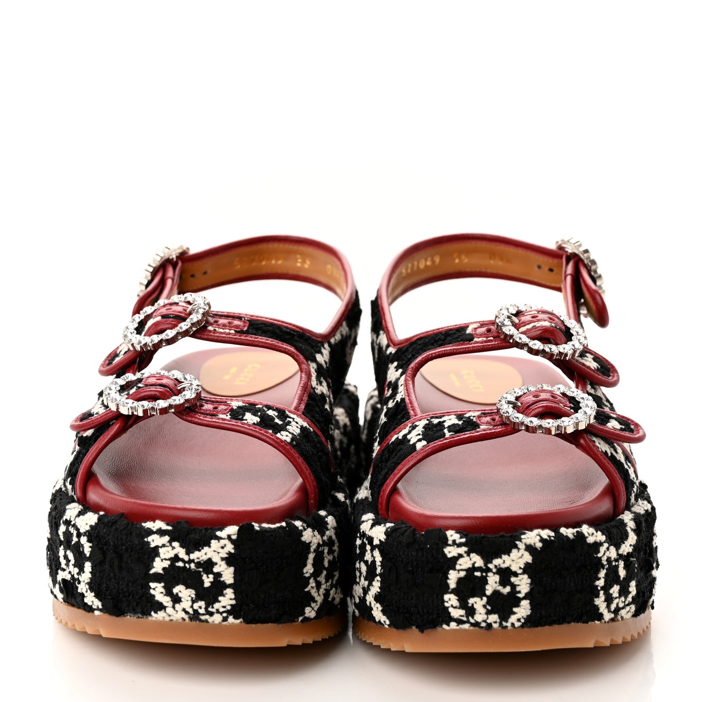 Tweed GG Monogram Crystal Angelina Platform Slingback Sandals 36 Black Natural Cerise