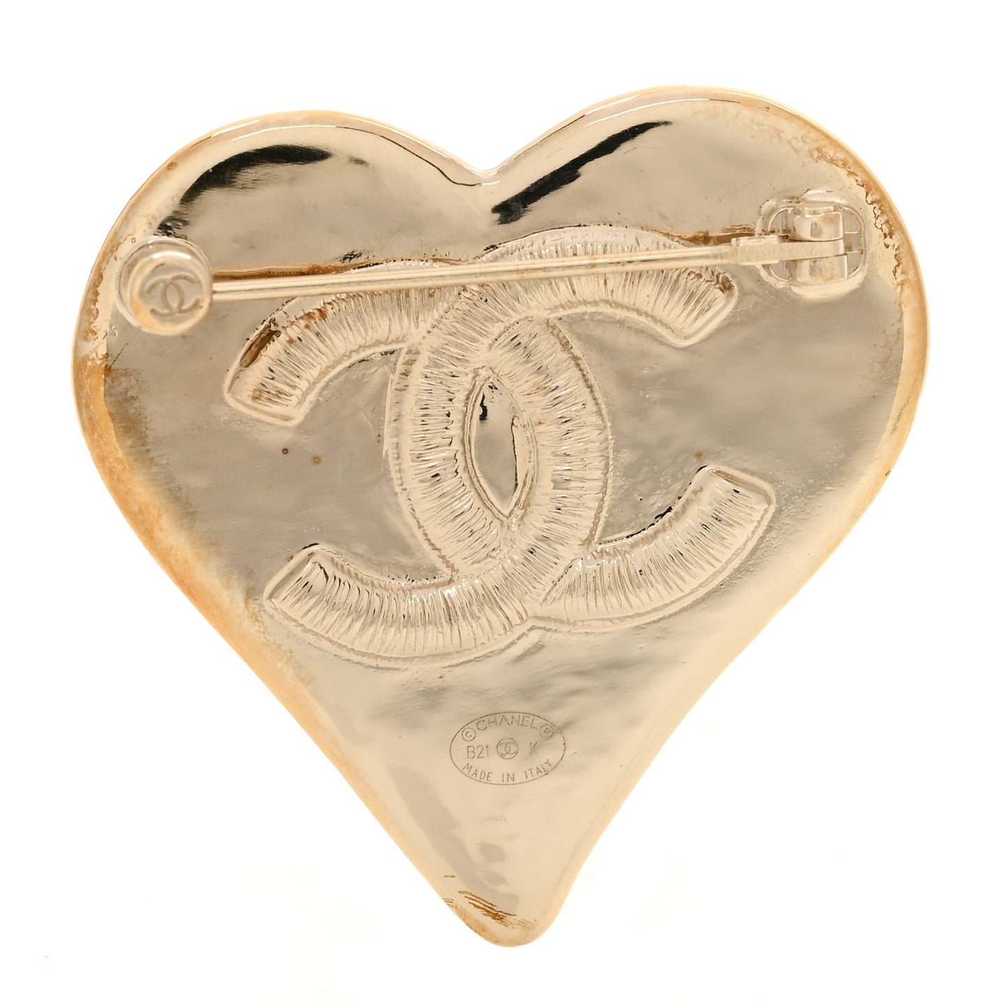 Metal Enamel CC Heart Brooch Gold