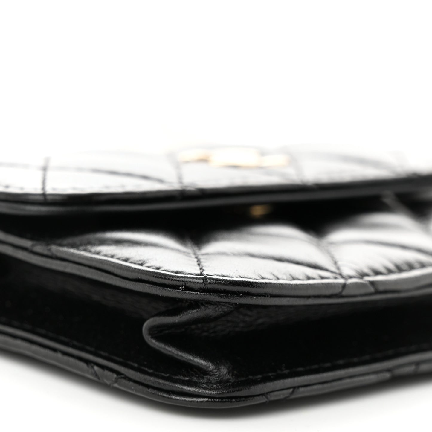 Calfskin Quilted Maxi Pearls Card Holder Flap With Chain Black