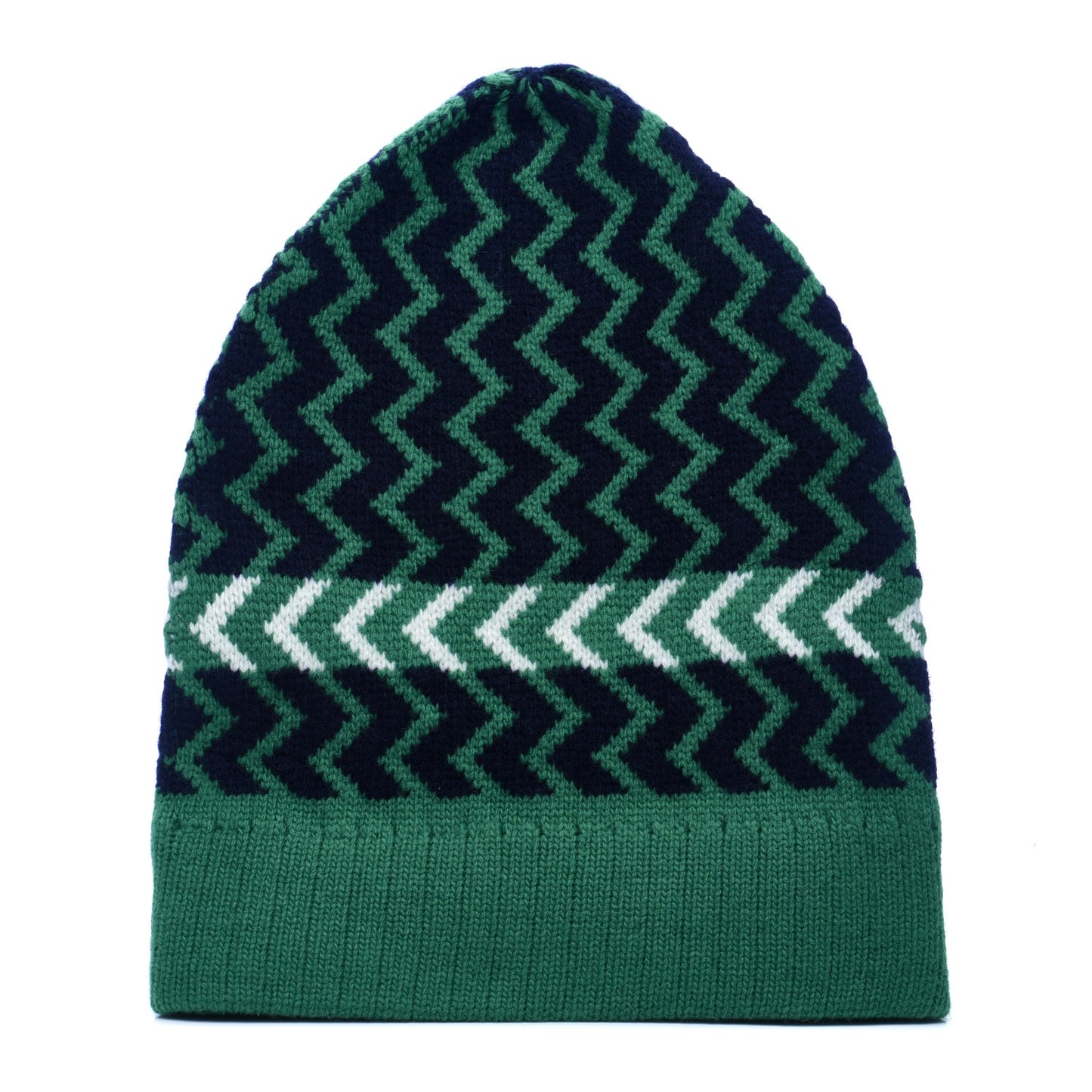 Wool Tricot Zaggede Beanie Hat M Grass Green Blue