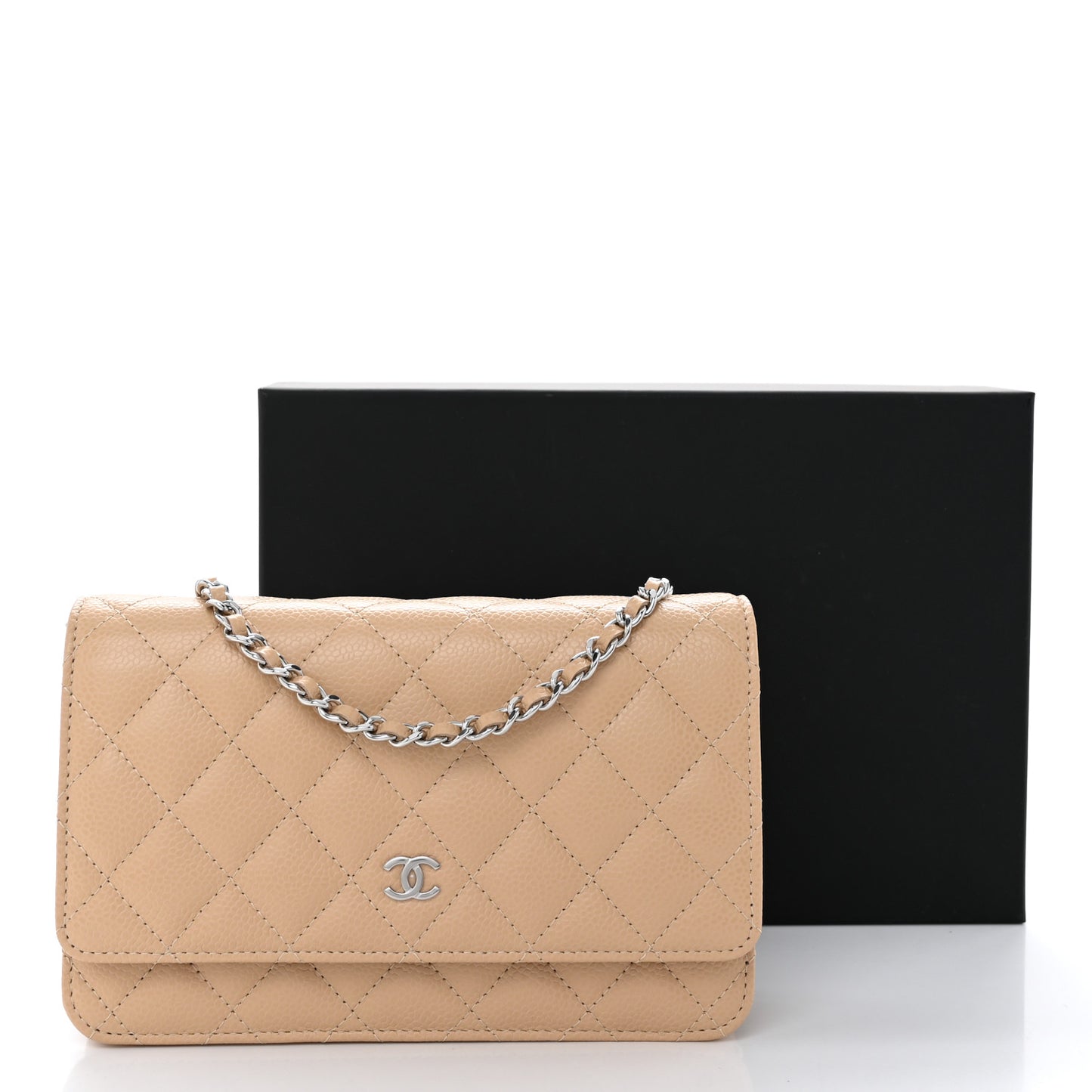 Caviar Quilted Wallet on Chain WOC Beige