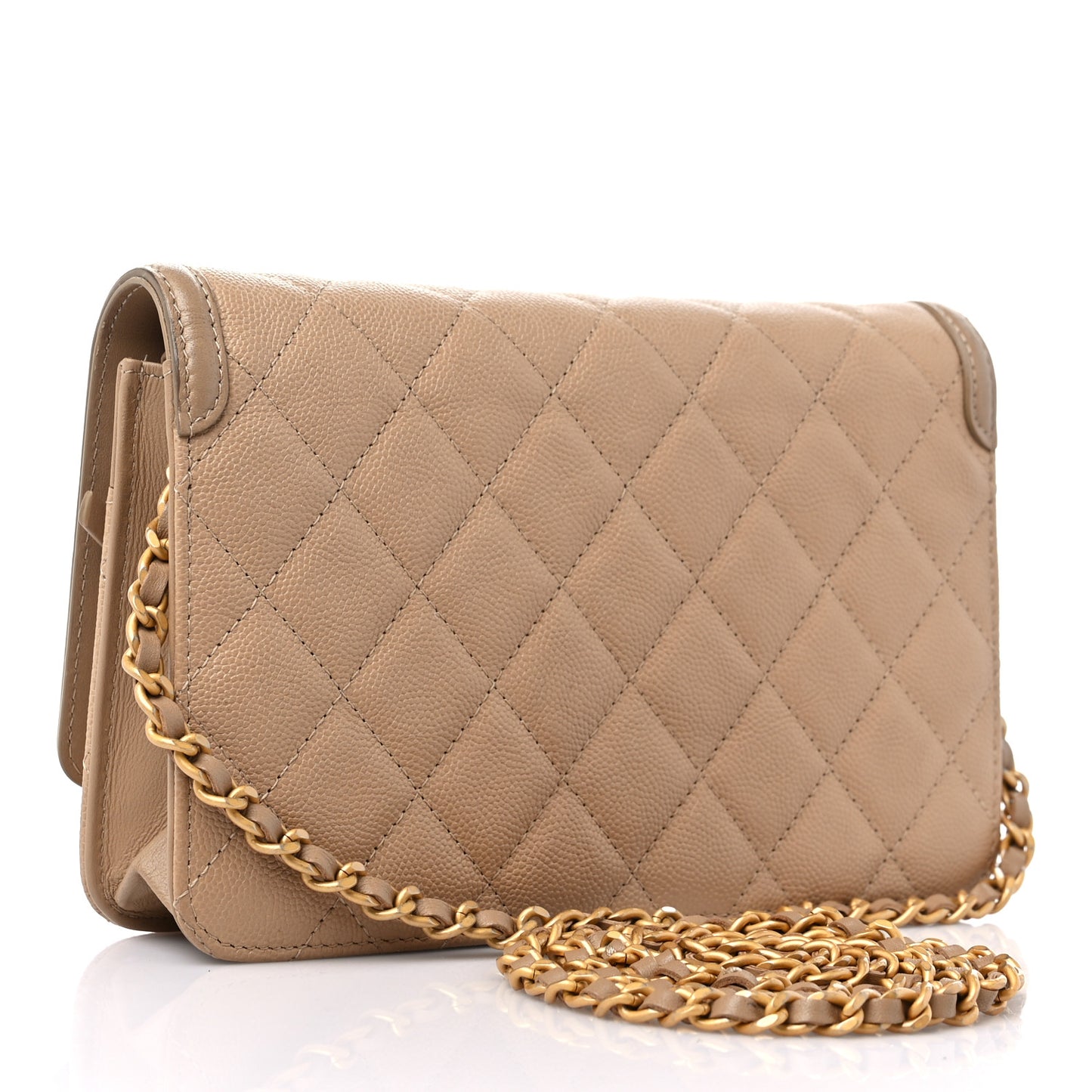 Caviar Quilted CC Filigree Wallet On Chain WOC Beige