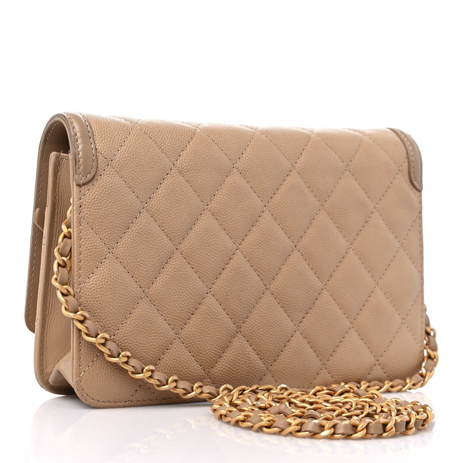 Chanel Caviar Quilted CC Filigree Wallet On Chain WOC Beige 3 of 13