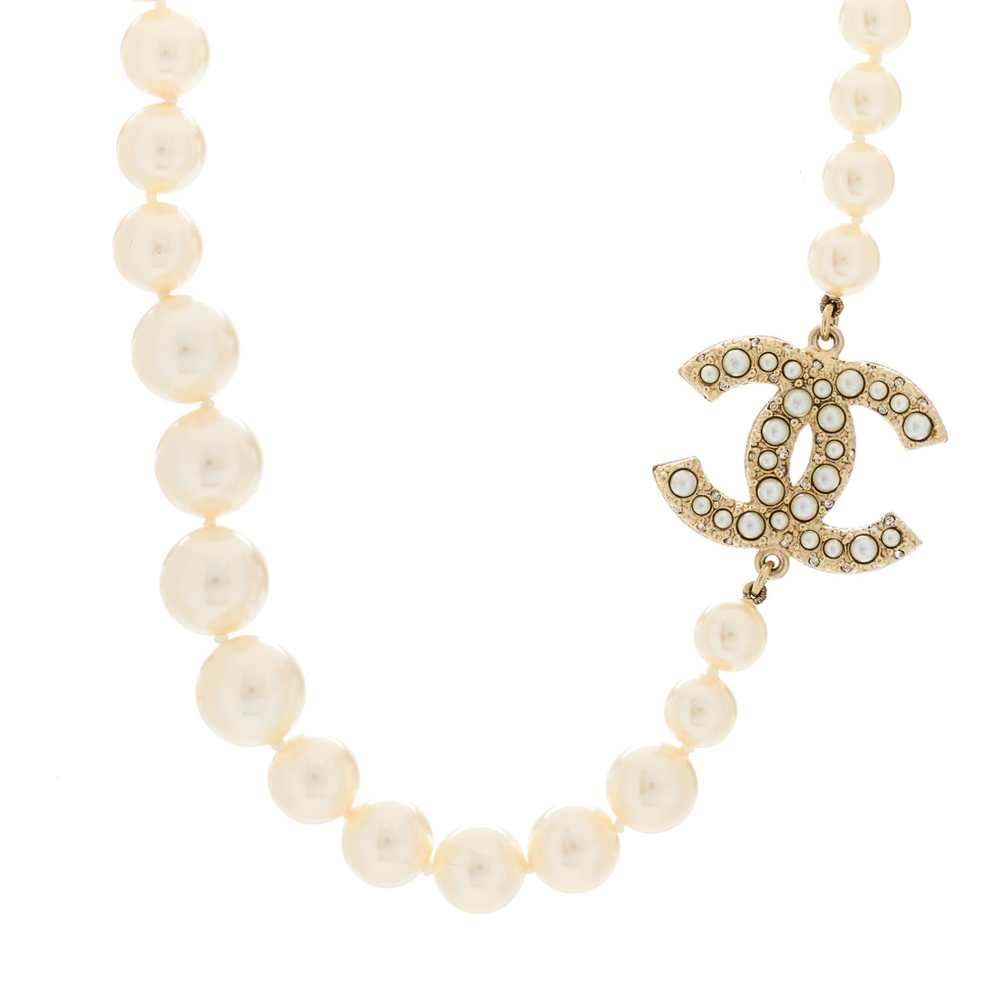 Graduated Pearl CC Short Necklace Gold