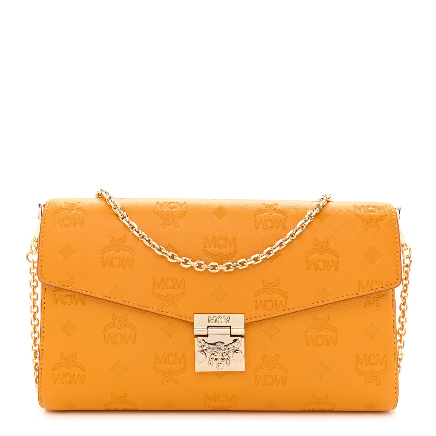 MCM Calfskin Ottomar Monogram Medium Millie Crossbody Bag Golden Mango 1 of 10