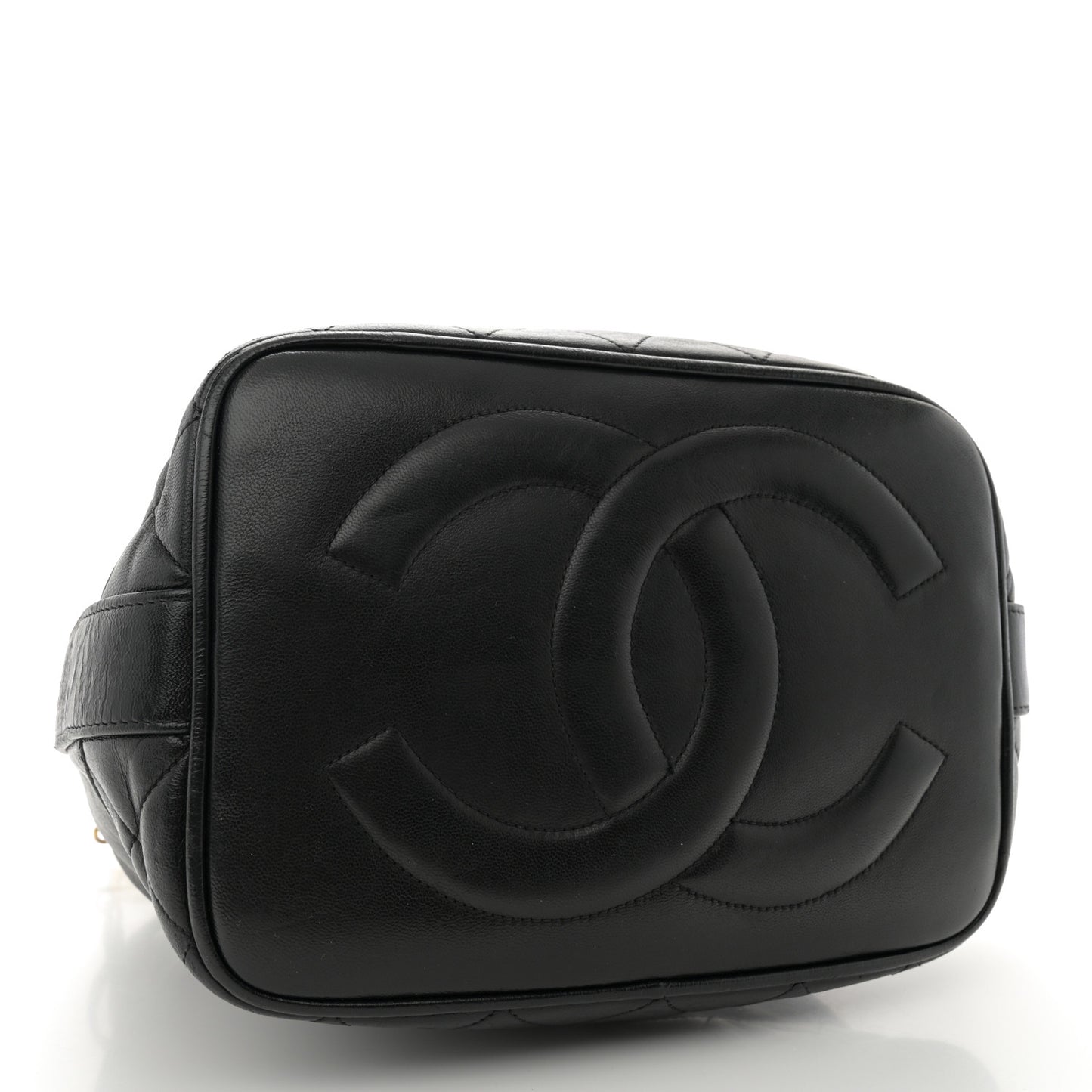 Lambskin Quilted Drawstring Bucket Bag Black