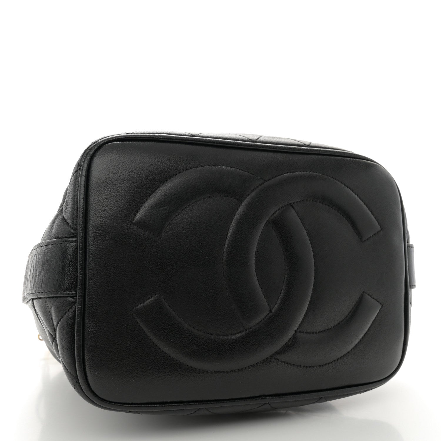 Chanel Lambskin Quilted Drawstring Bucket Bag Black 4 of 11