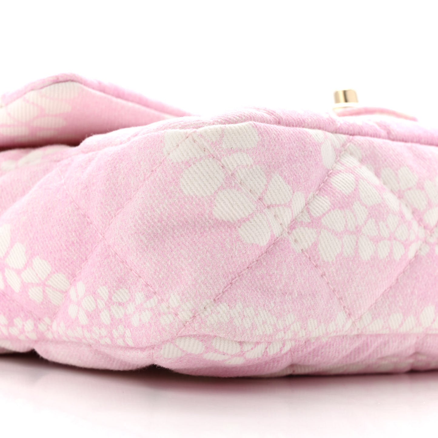 Printed Denim Quilted Flap Bag Pink White